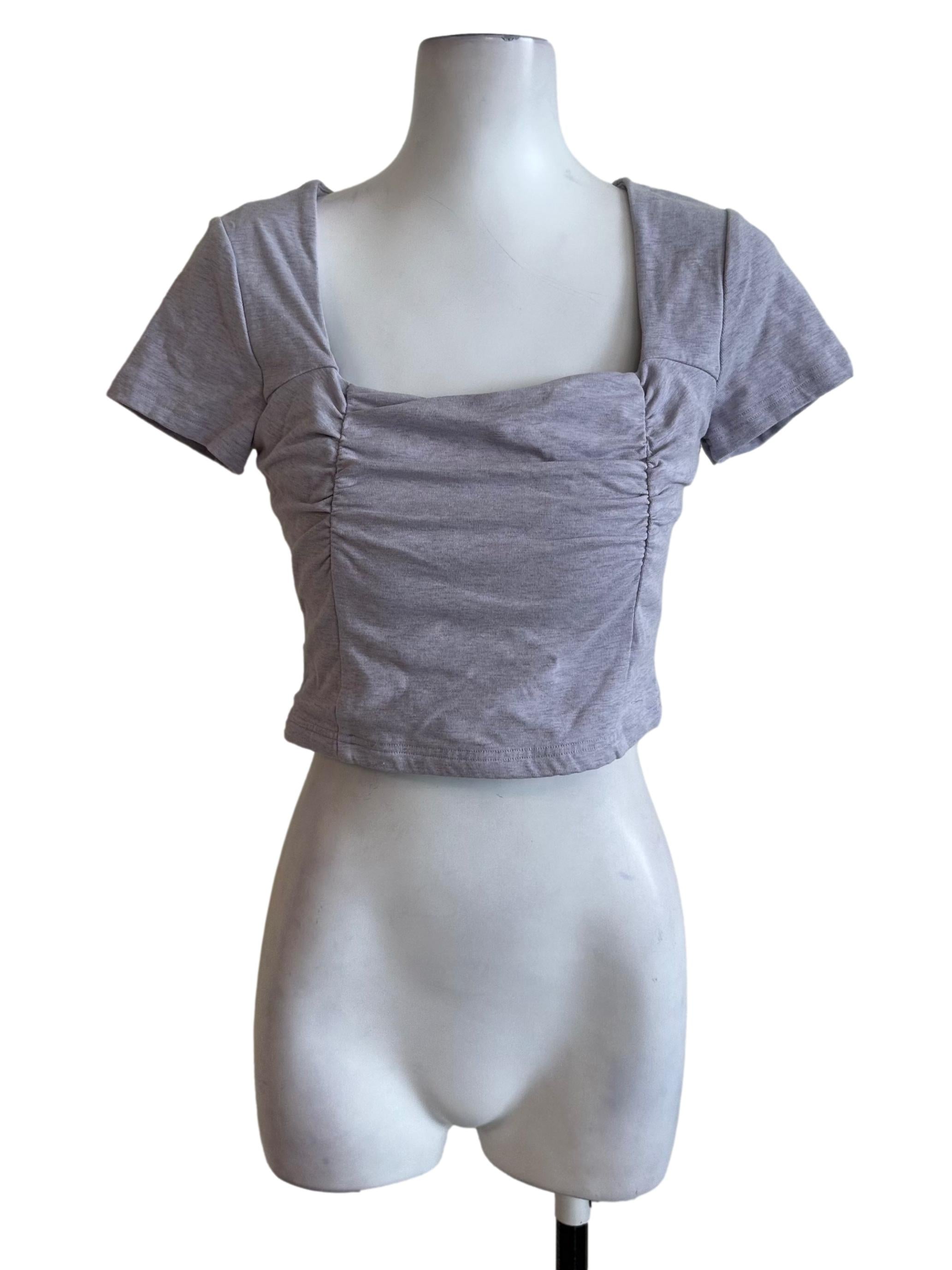 Fog Grey Scoop Neckline Fitted Top