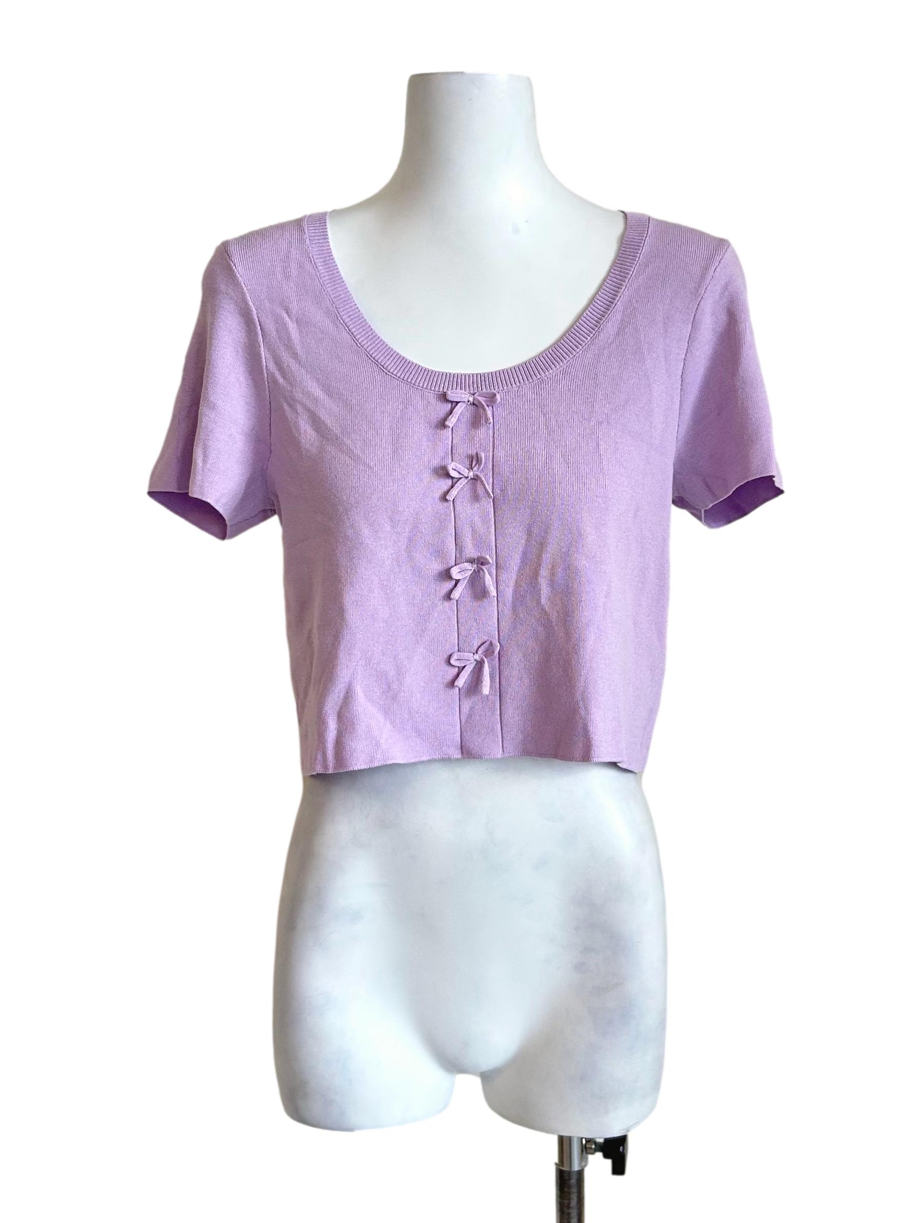 Lavender Purple Short Sleeve Bow Top