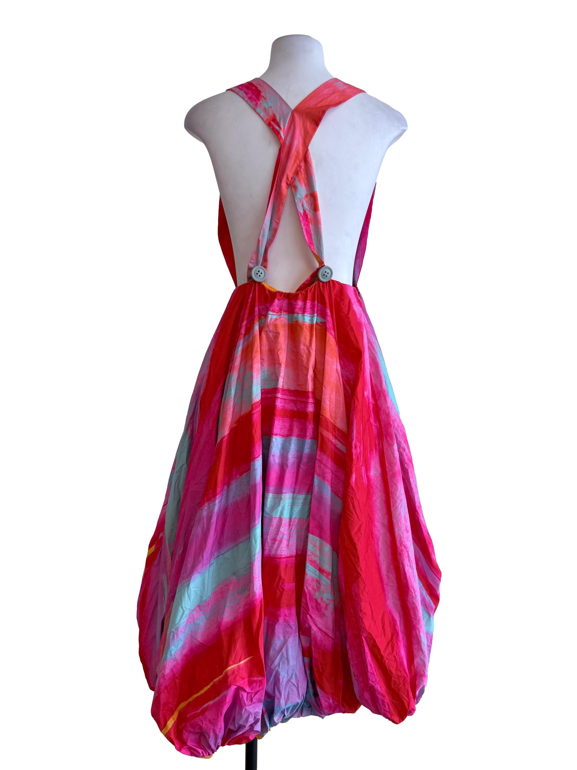 Pink Abstract Printed Balloon Dress