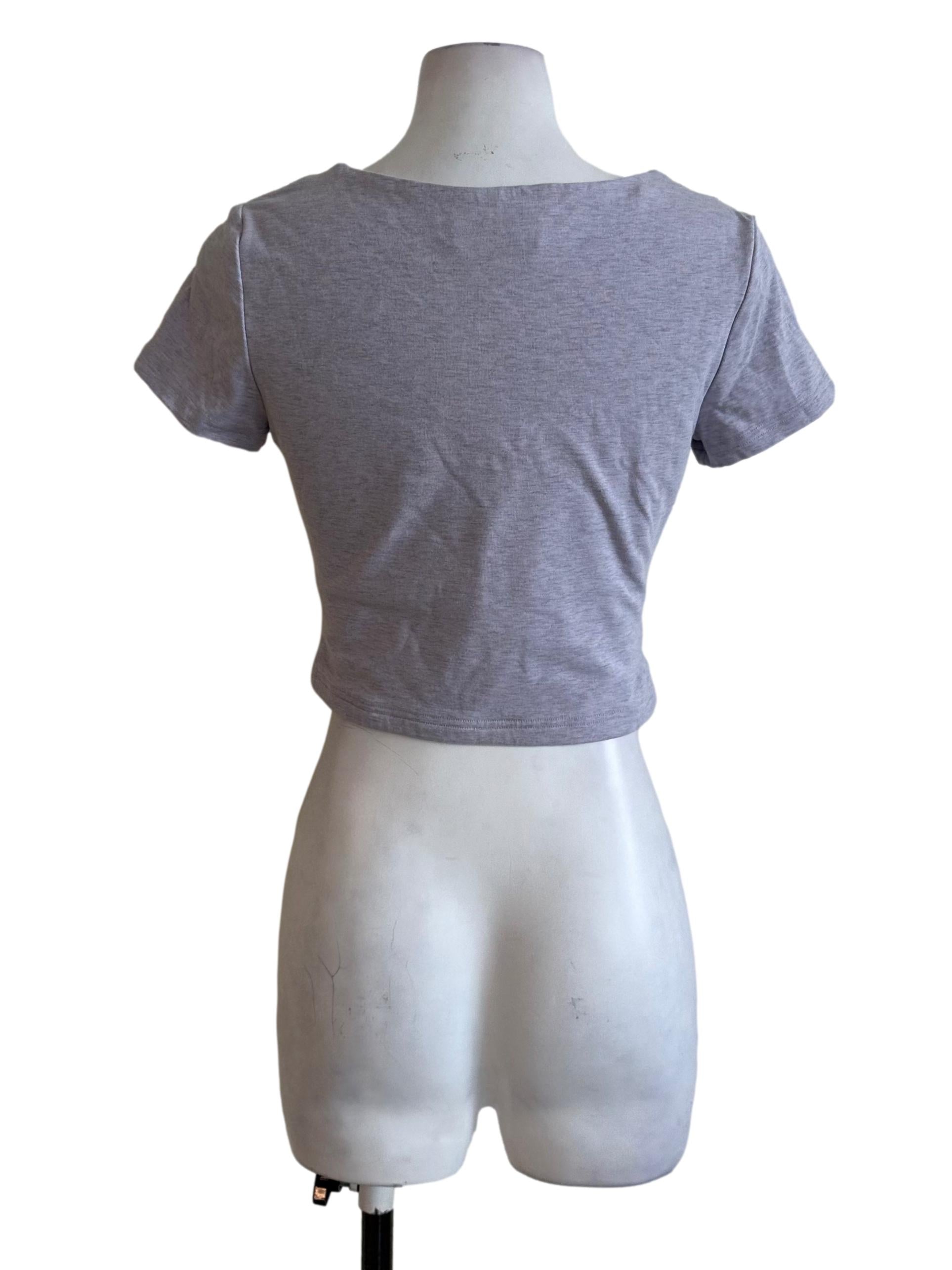 Fog Grey Scoop Neckline Fitted Top