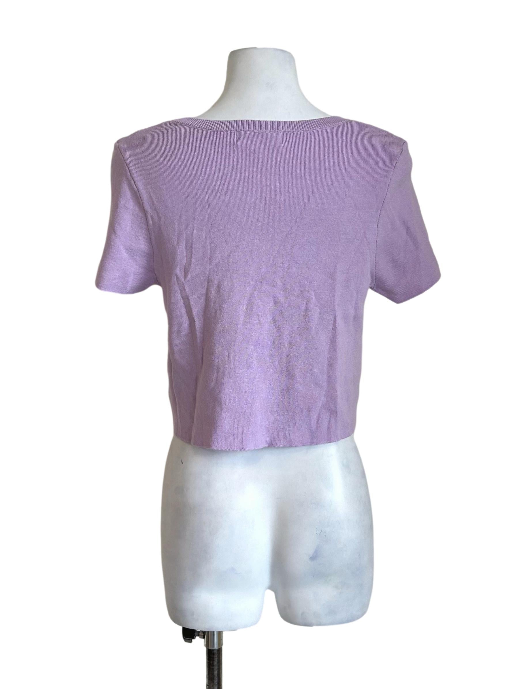 Lavender Purple Short Sleeve Bow Top