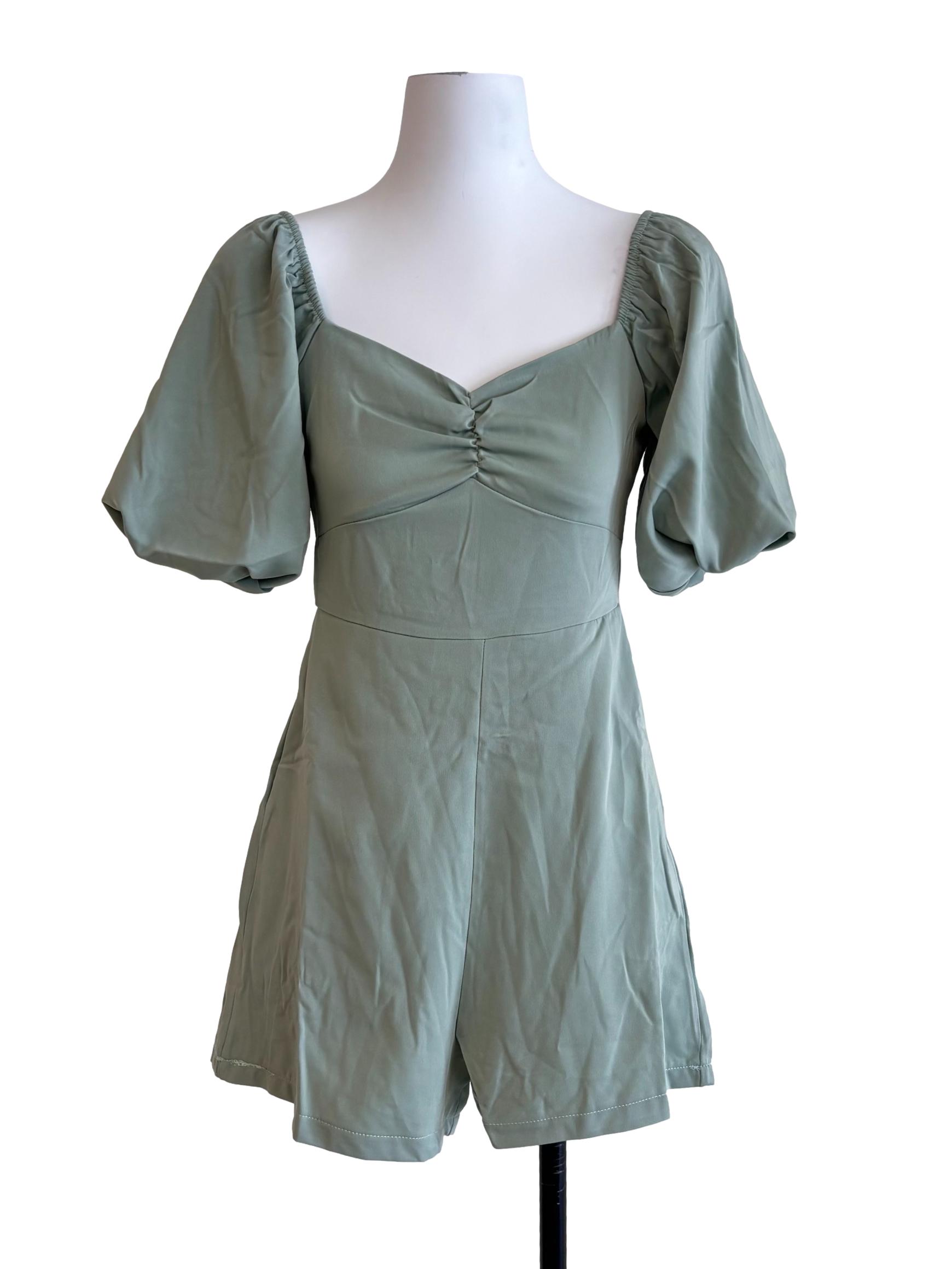 Sage Green Puff Sleeve Romper