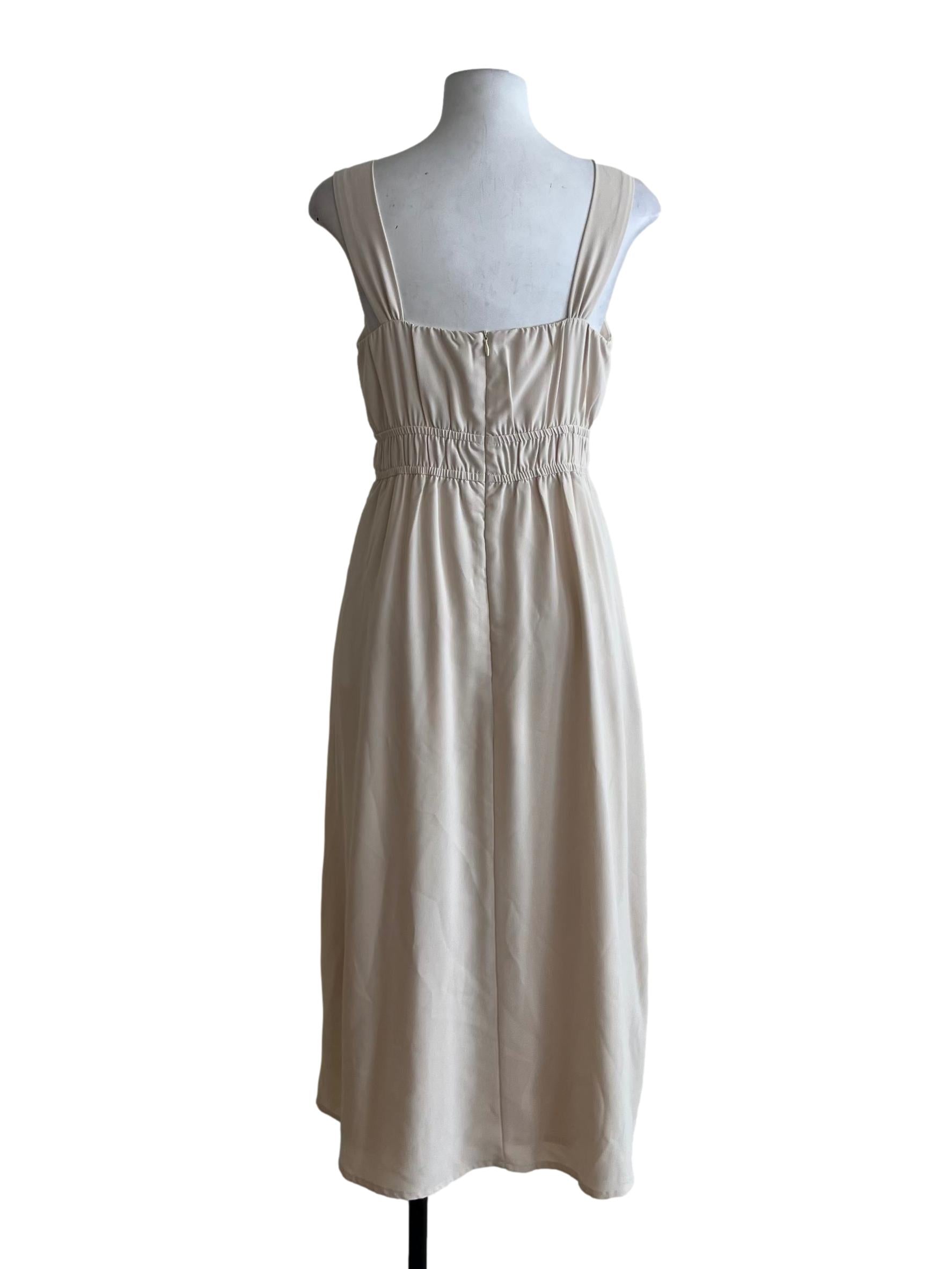 Cream Beige Square Neckline A-Line Dress