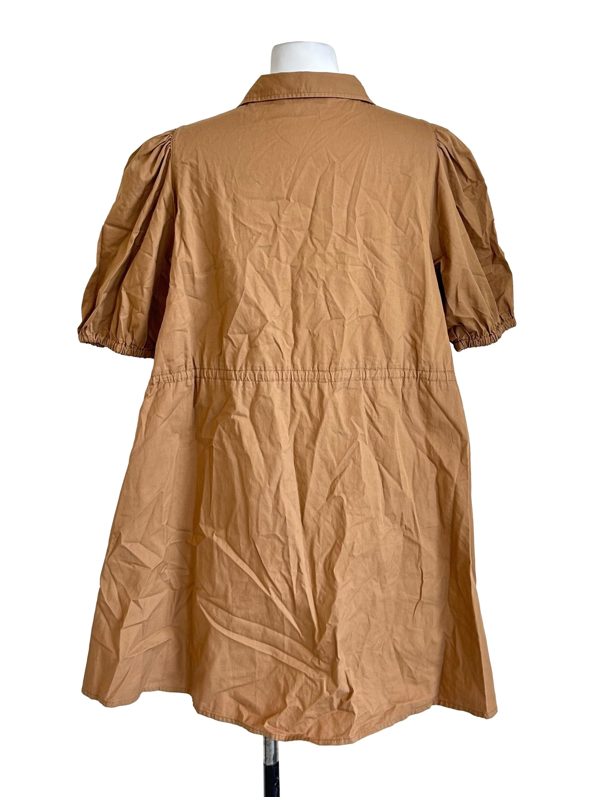 Tortilla Brown Puff Sleeve Shirt Dress