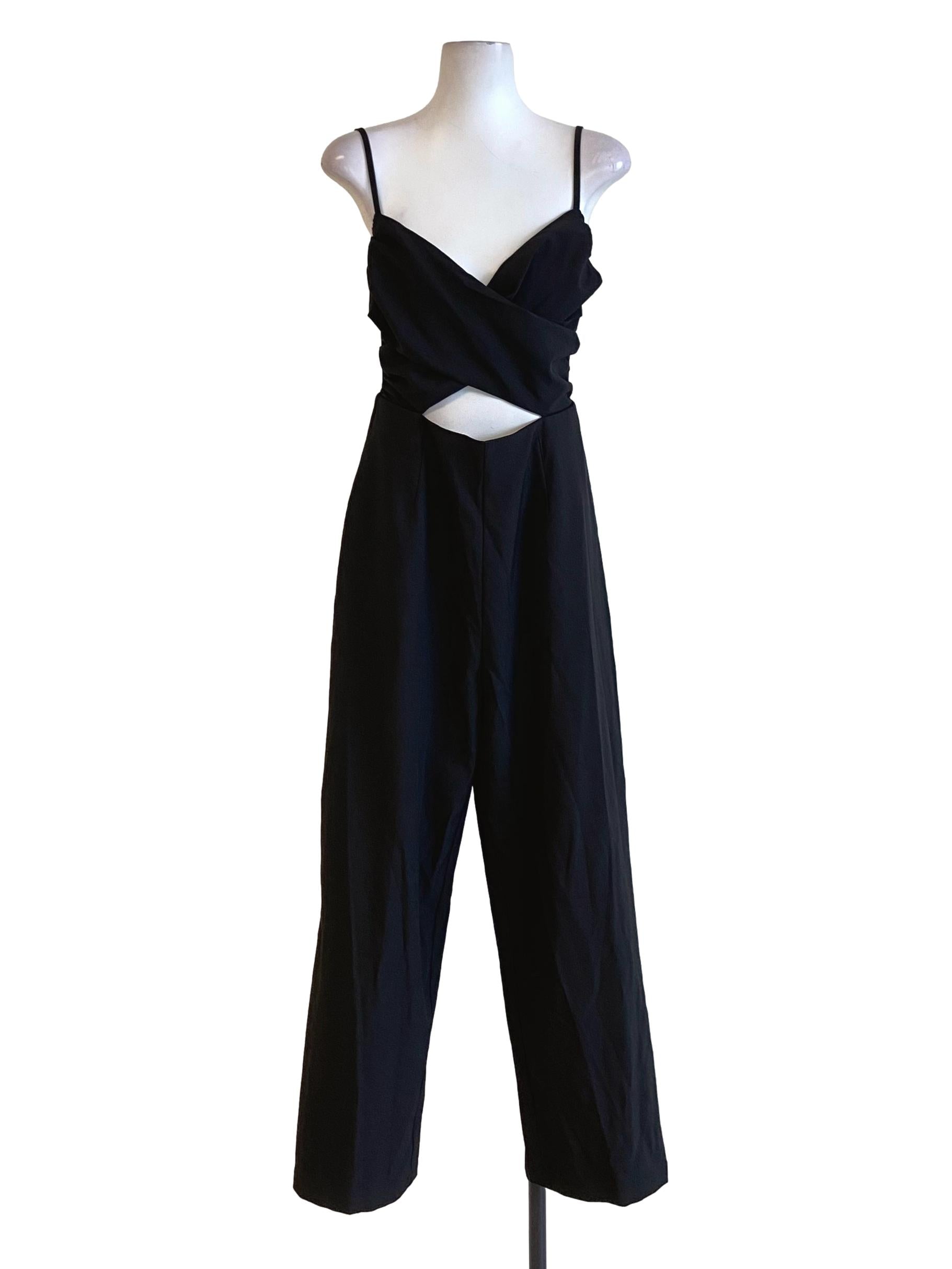 Rich Black Sweetheart Spaghetti Strap Cut Out Waist Jumpsuit TWL