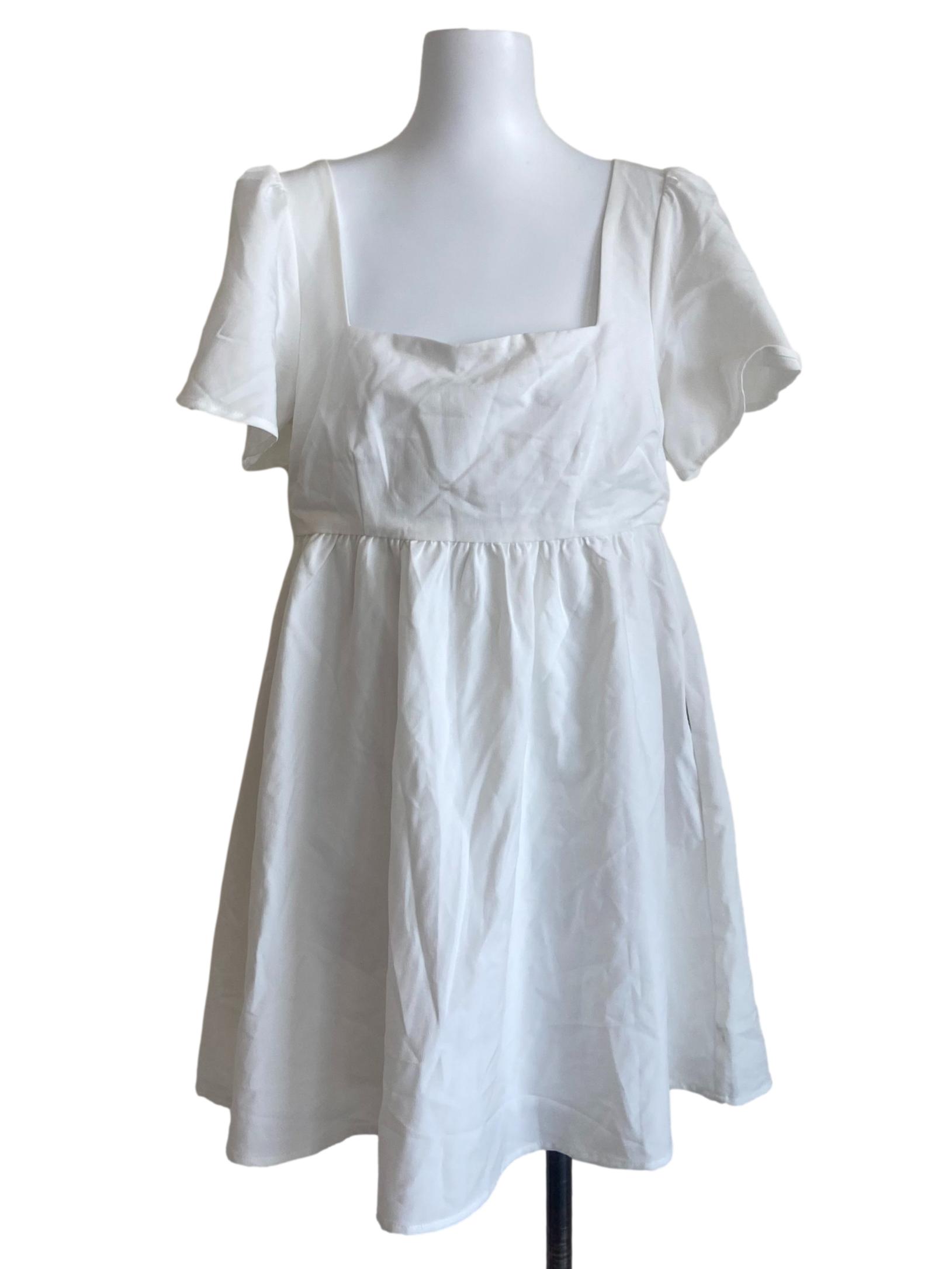 White Square Neck A-Line Dress