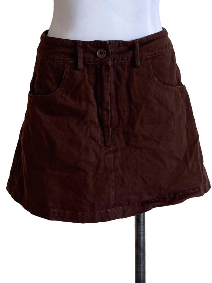Brown Denim A-Line Mini Skirt