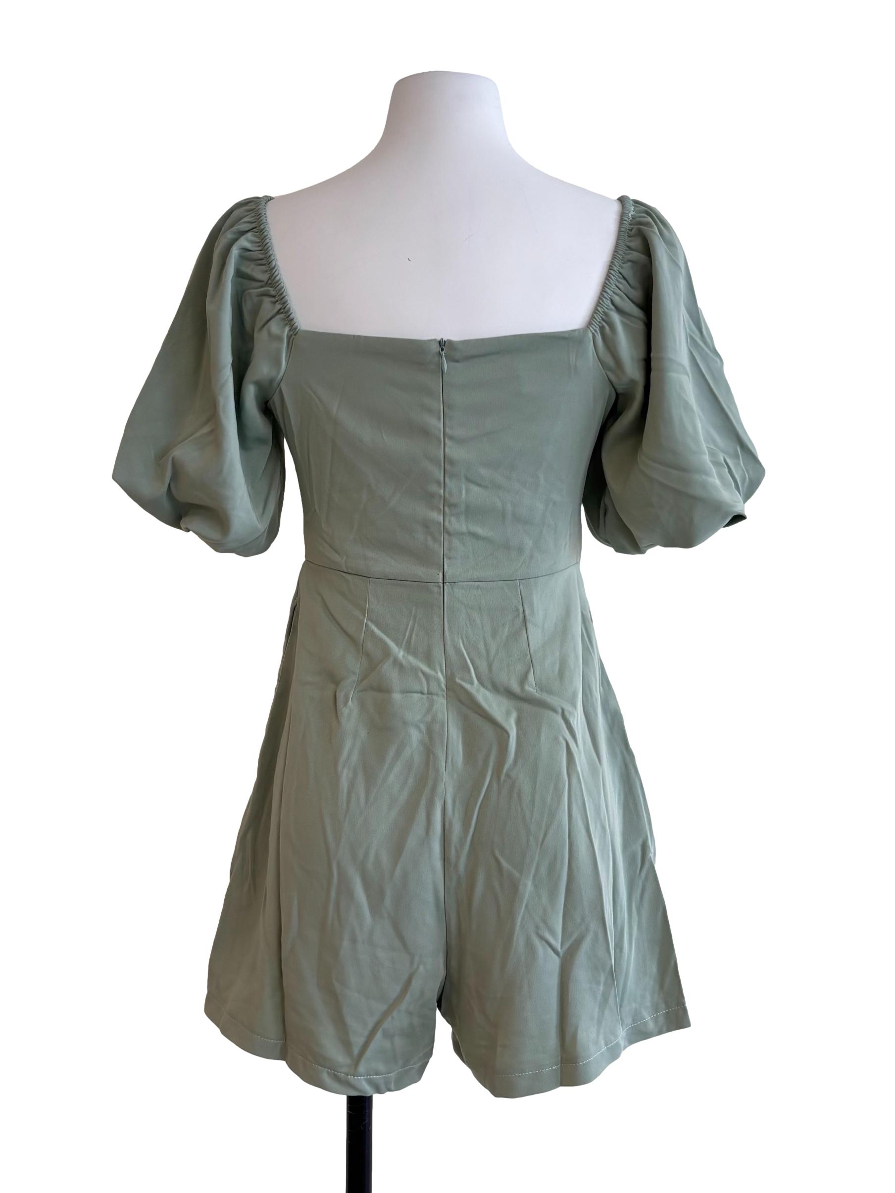 Sage Green Puff Sleeve Romper