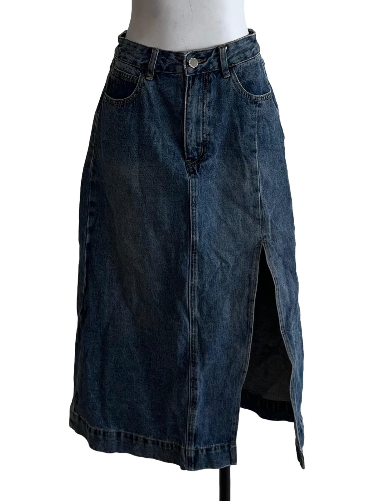 Blue Denim High-Waisted A-Line Skirt