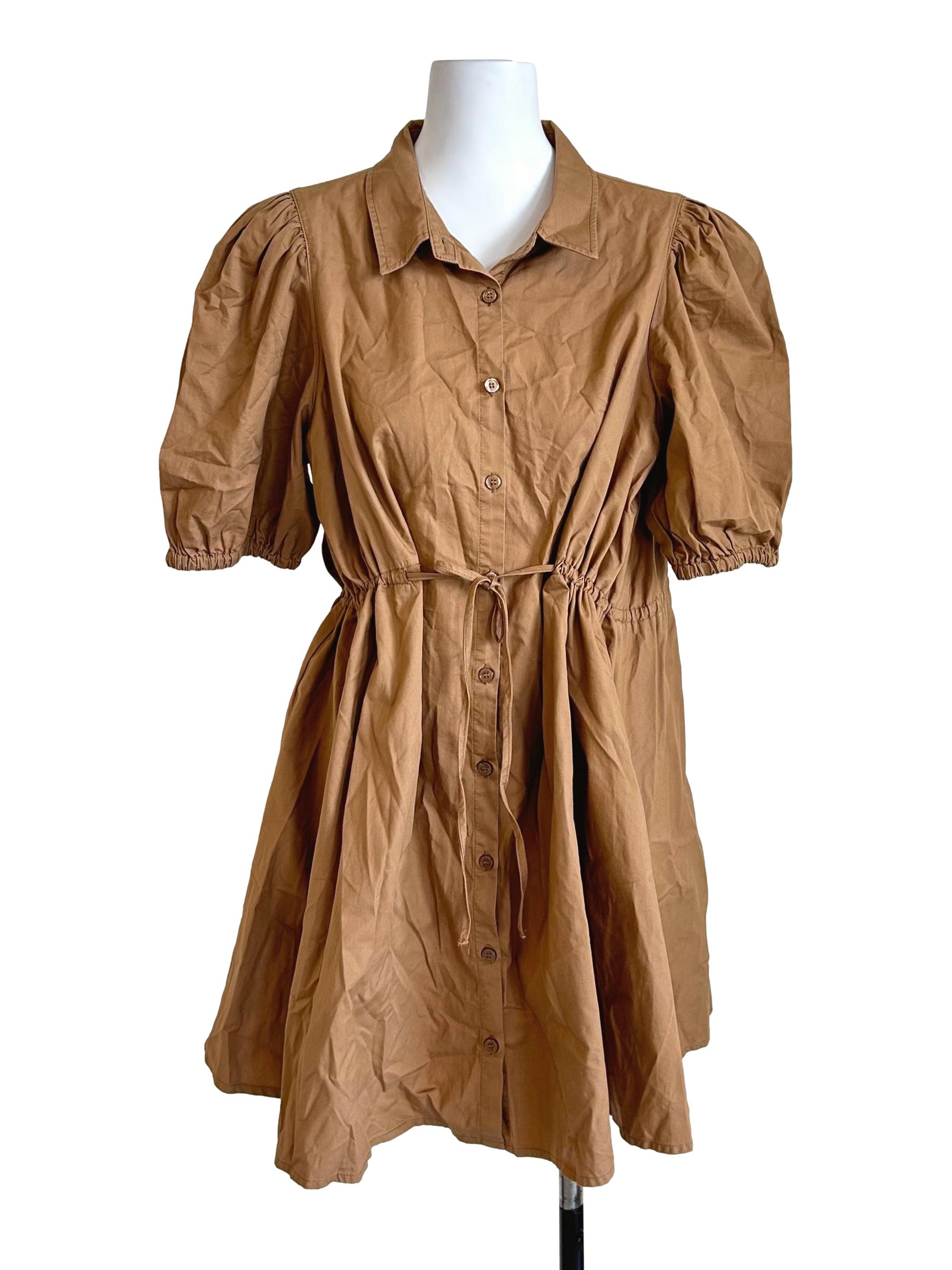 Tortilla Brown Puff Sleeve Shirt Dress