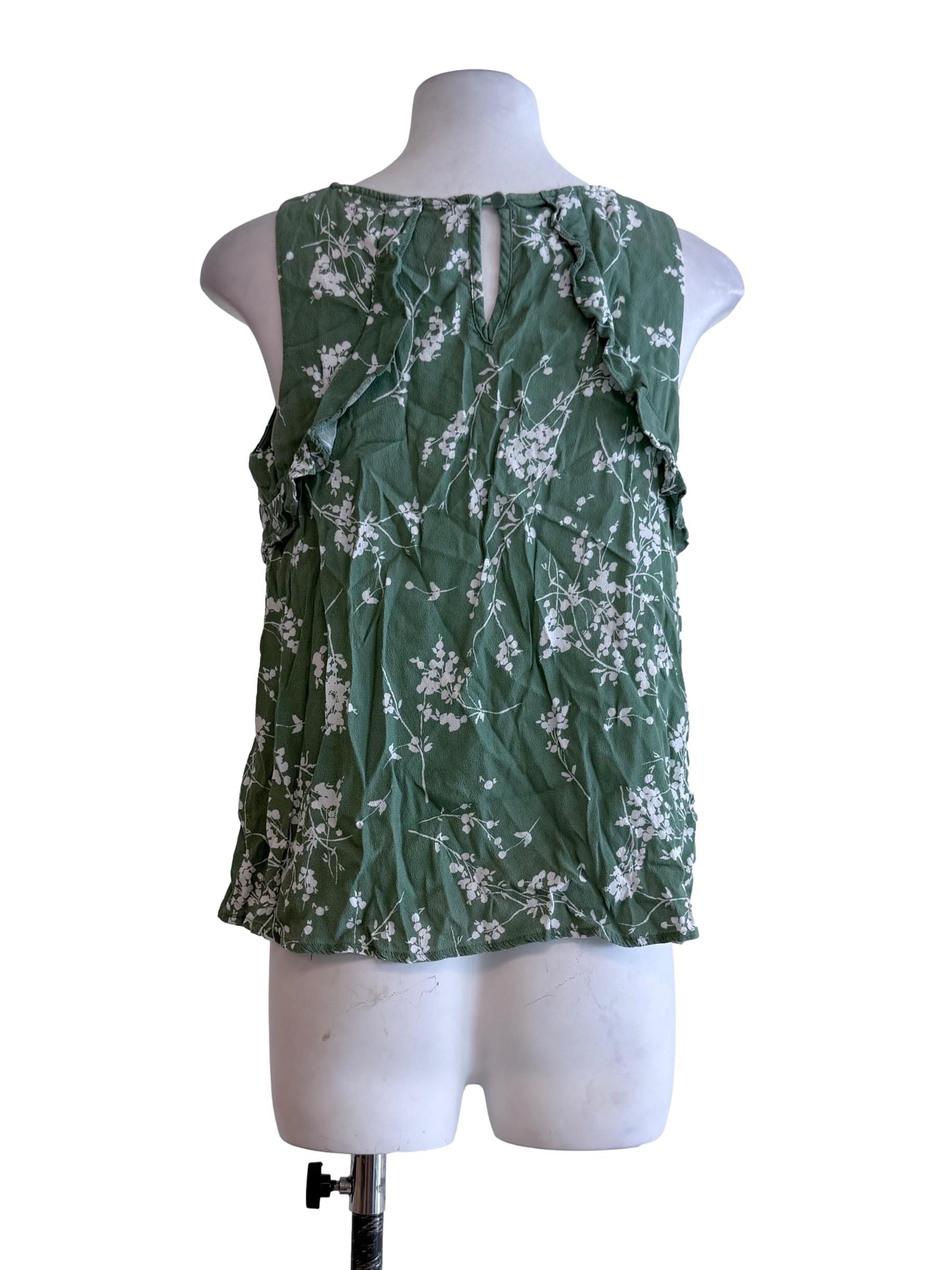 Green Floral Sleeveless Tops