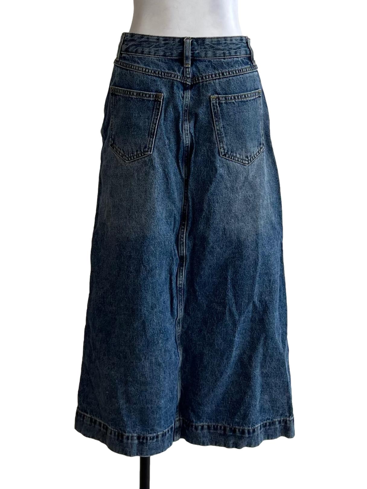 Blue Denim High-Waisted A-Line Skirt
