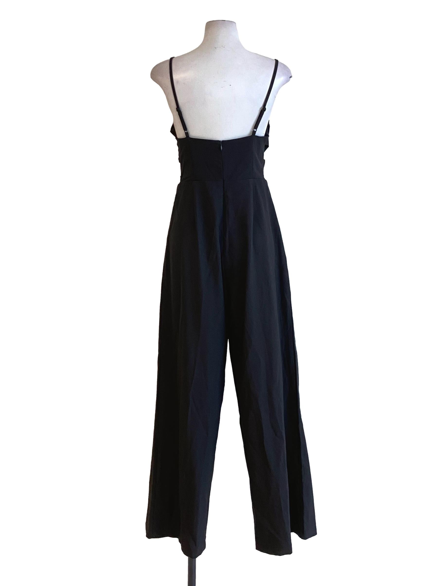 Rich Black Sweetheart Spaghetti Strap Cut Out Waist Jumpsuit TWL