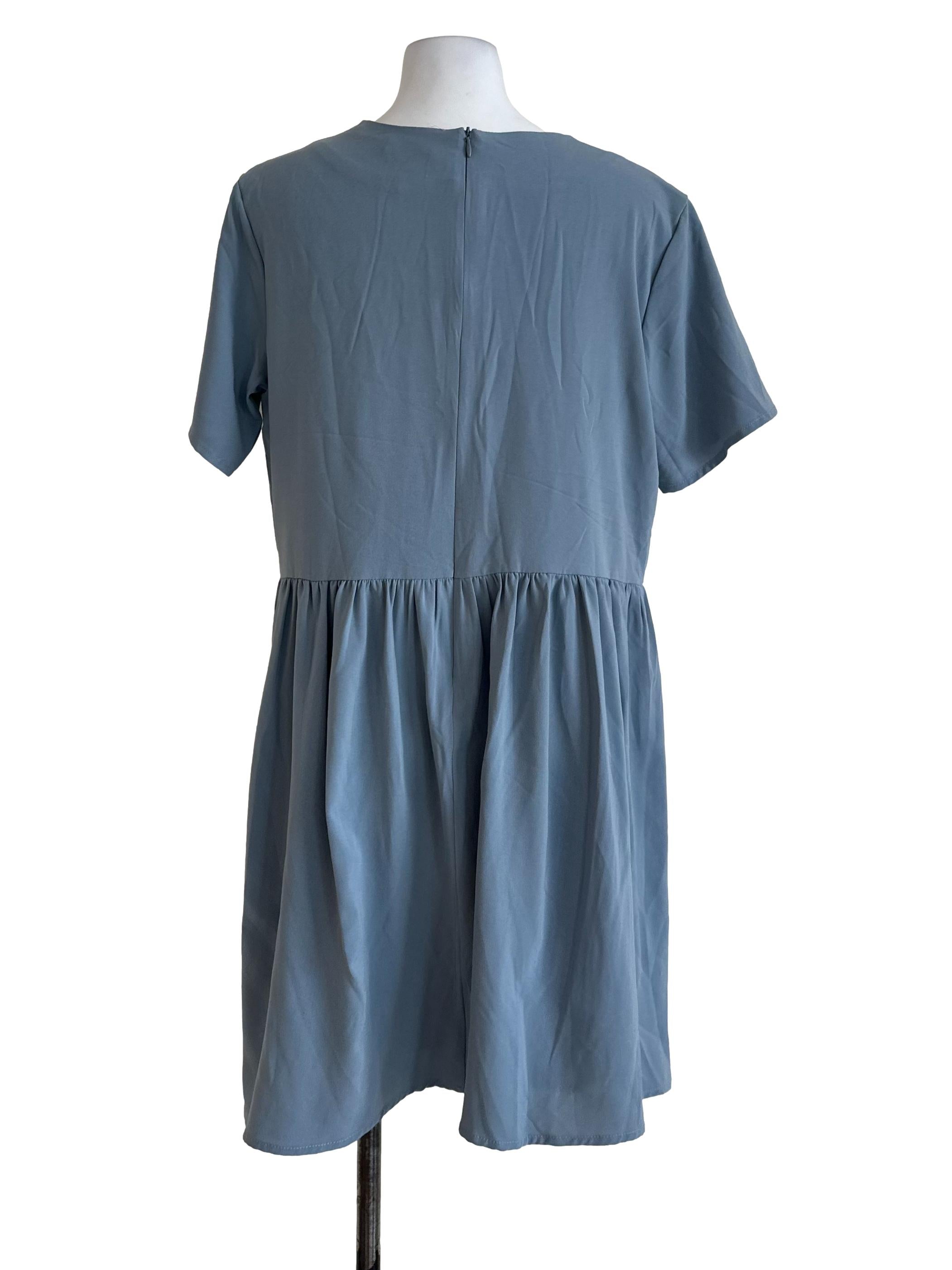 Dusty Blue Plain Button Dress