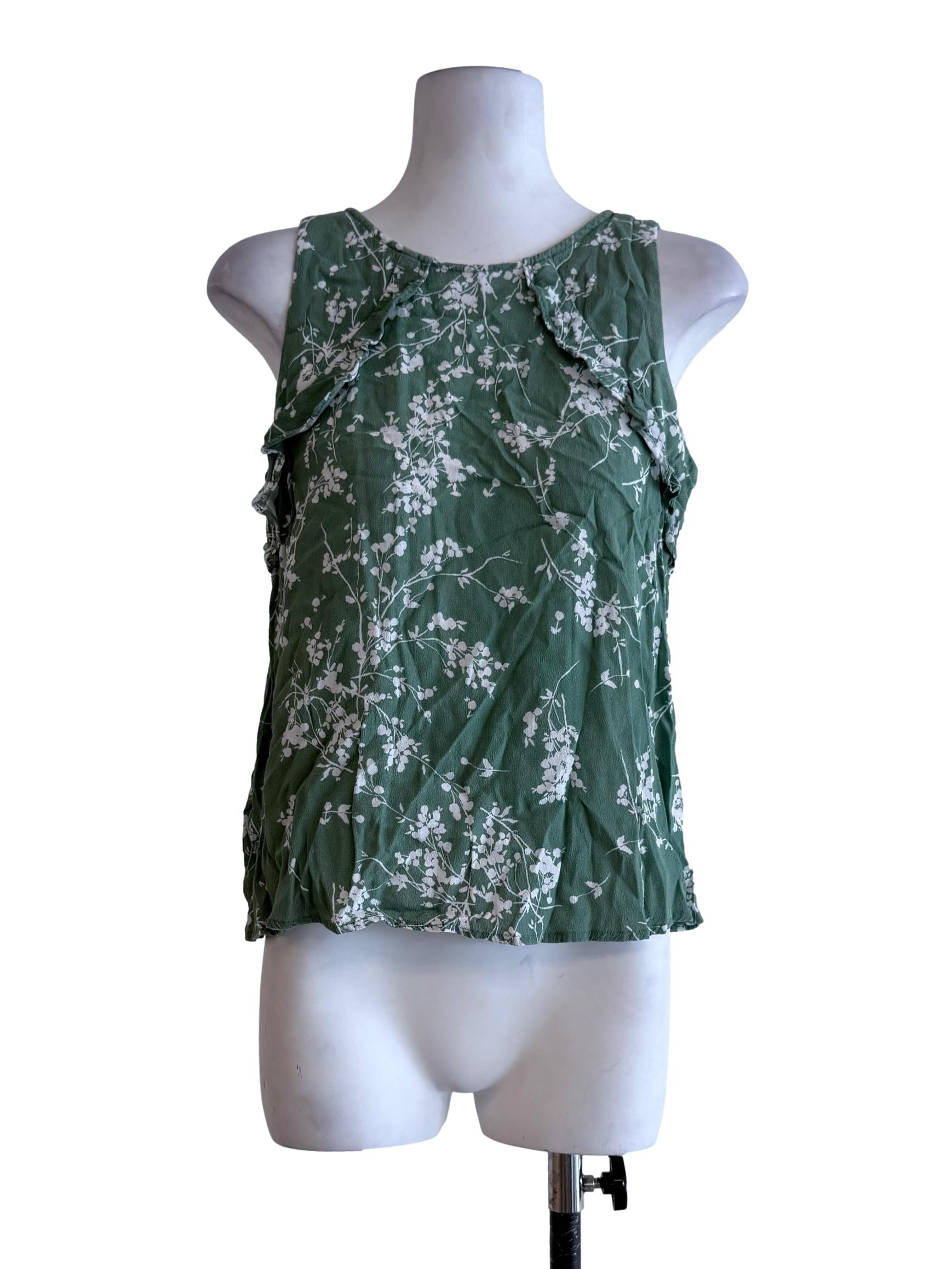 Green Floral Sleeveless Tops