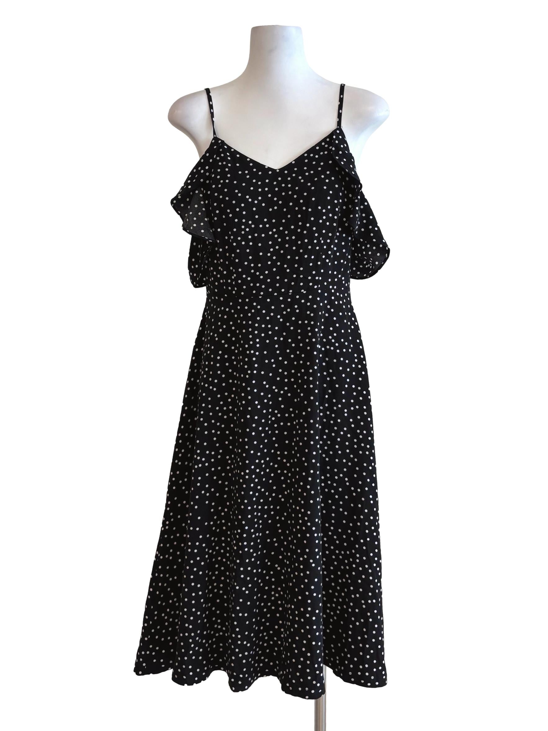 Soft Black Spaghetti Strap Polka Dot Dress