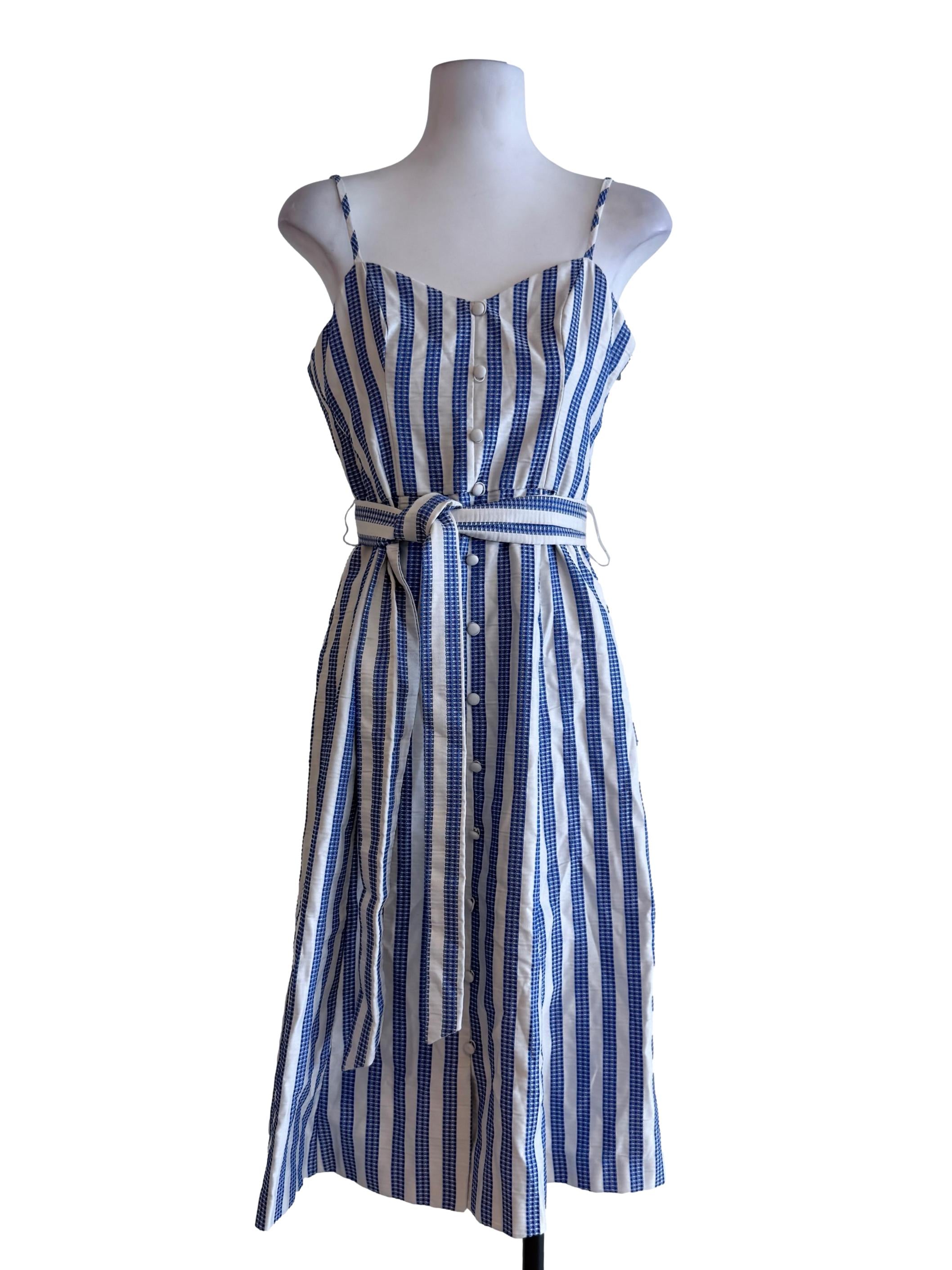White Blue Strips Straps Dress