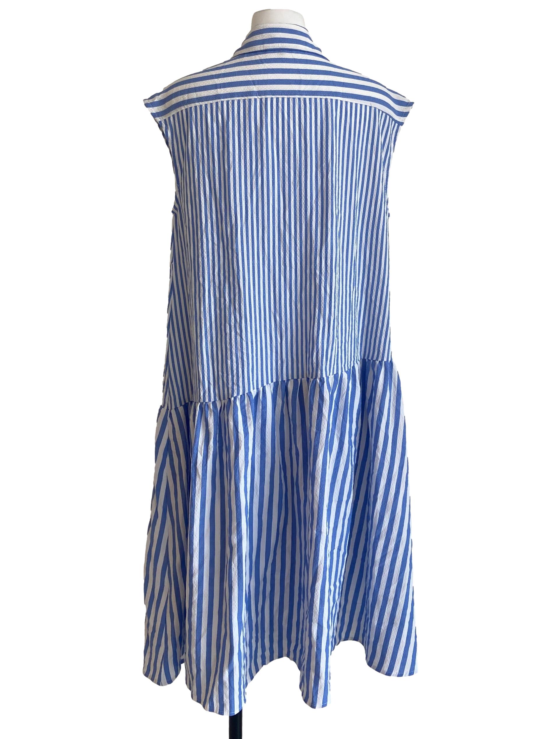 Blue & White Stripe Sleeveless Asymmetric Dress