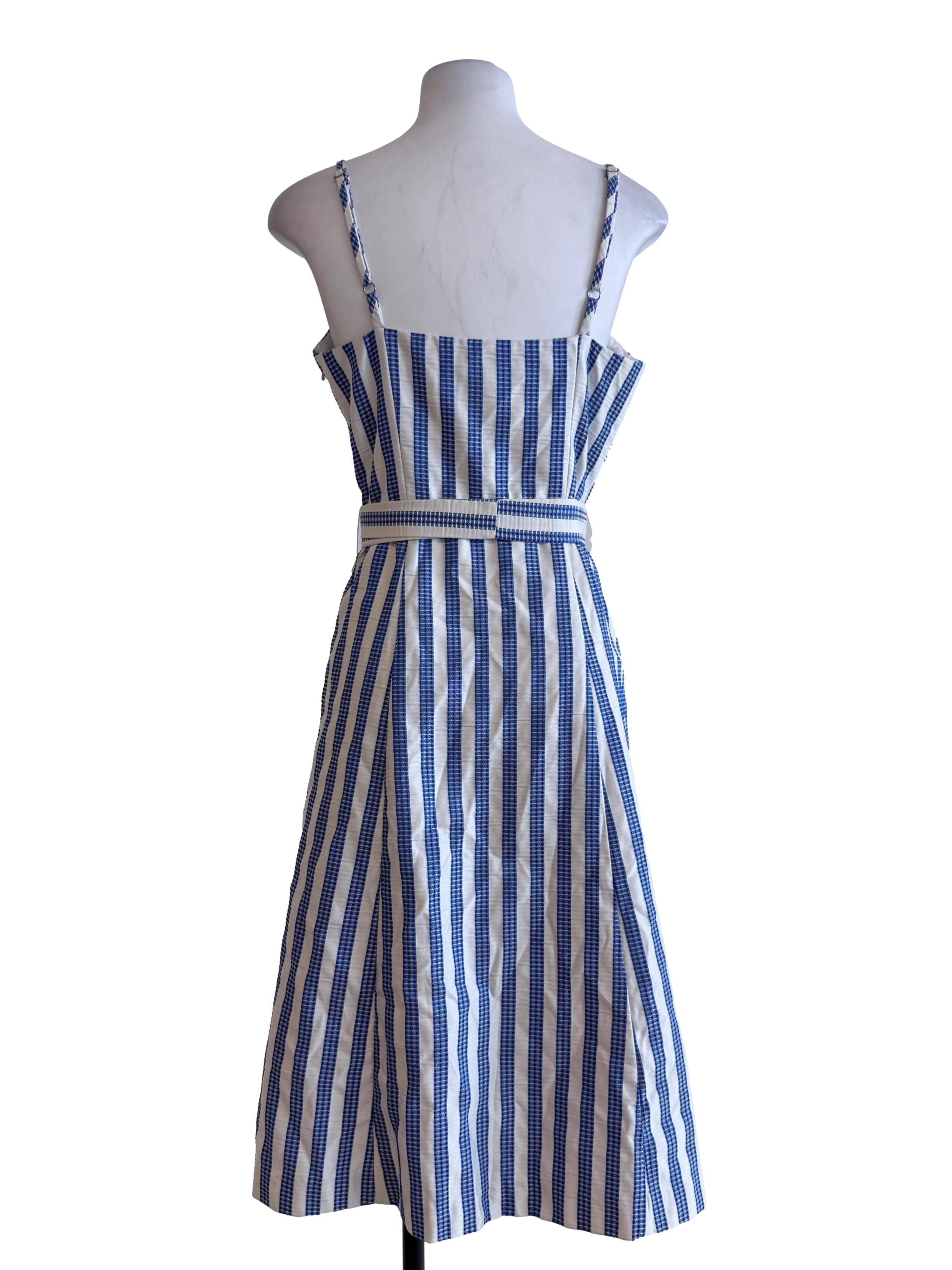 White Blue Strips Straps Dress