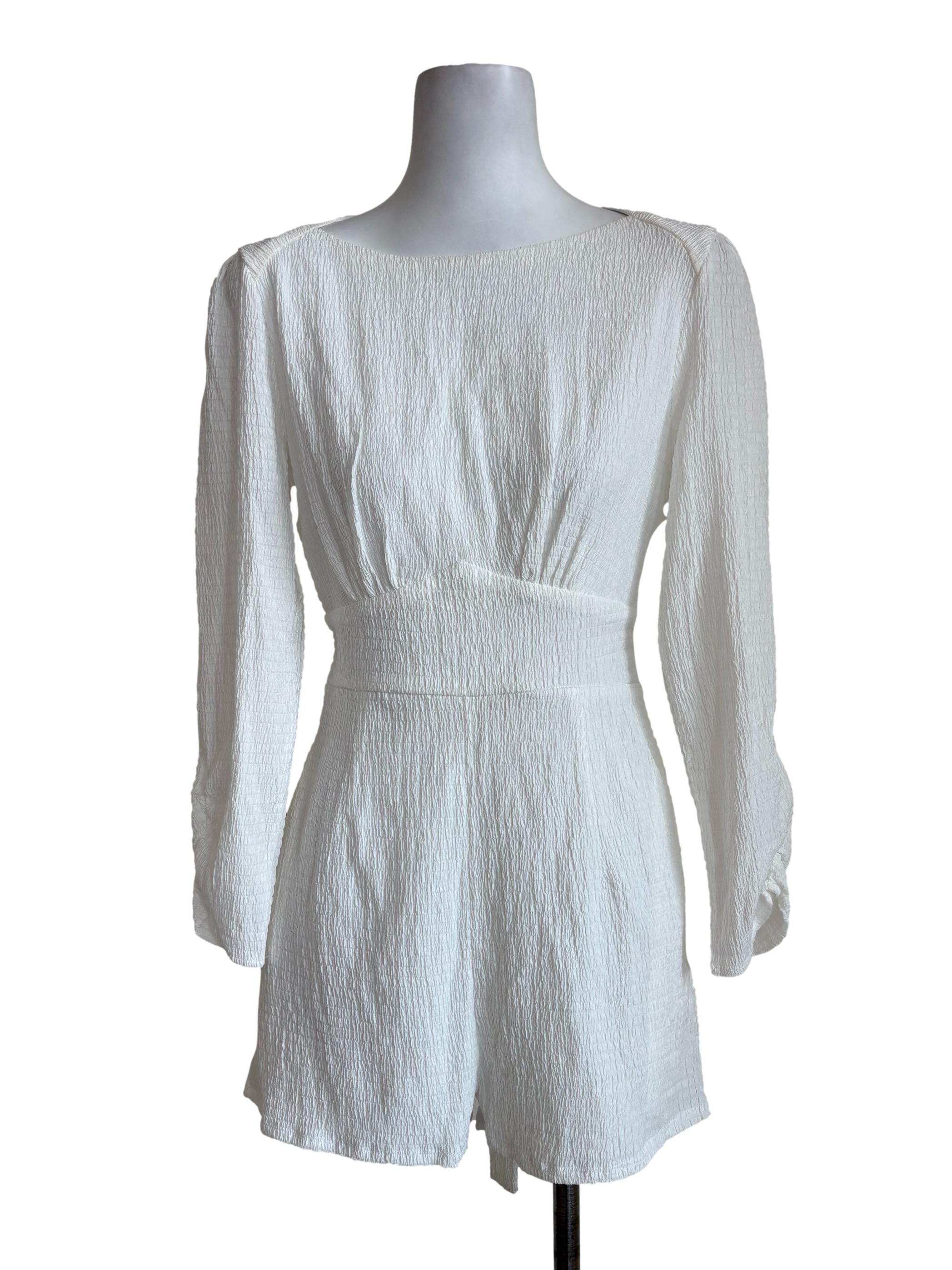 White Crinkle Long Sleeves Rompers