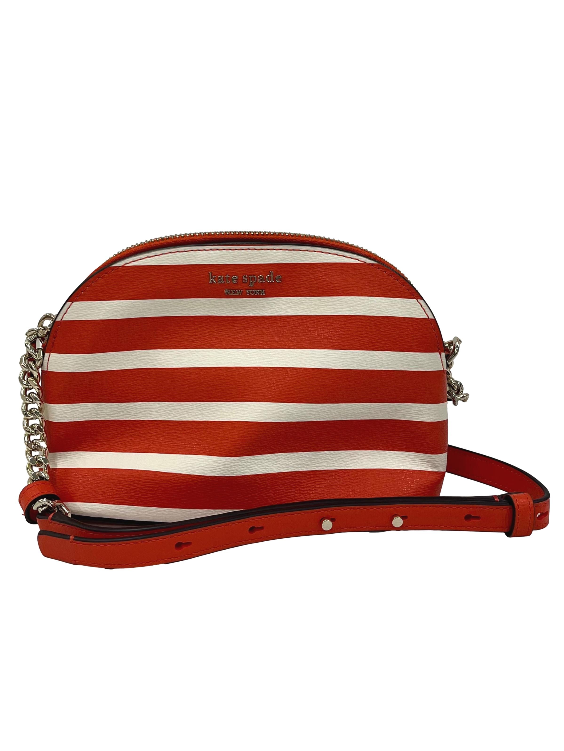 Orange Leather Spencer Striper Small Dome Crossbody Bag CSN