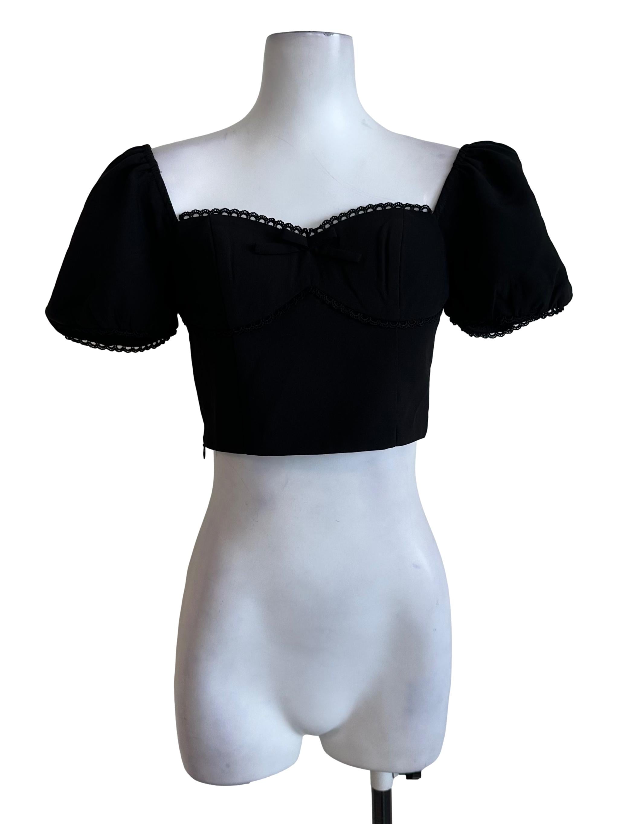 Raven Black Sweetheart Puff Sleeve Crop Top
