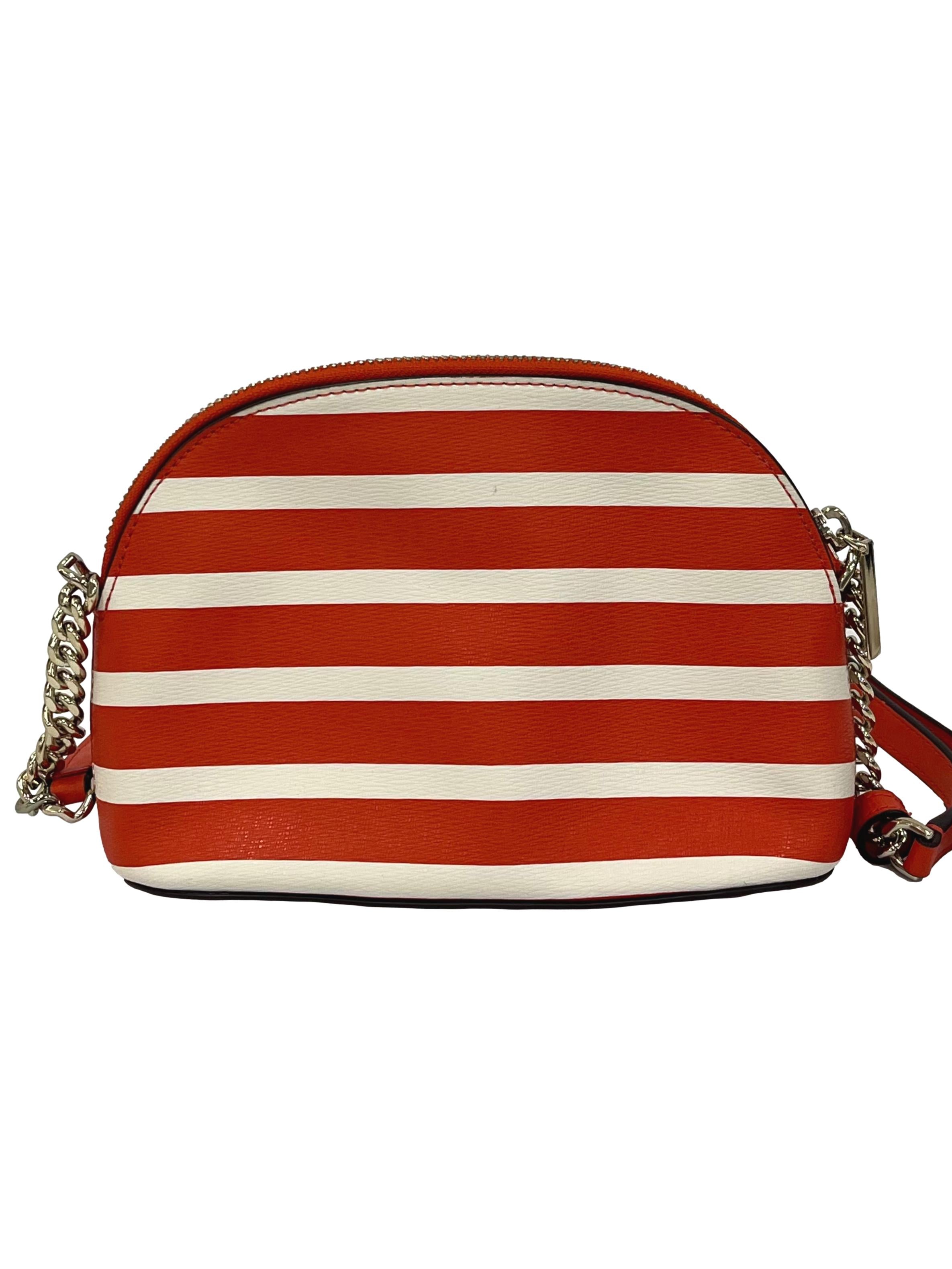 Orange Leather Spencer Striper Small Dome Crossbody Bag CSN