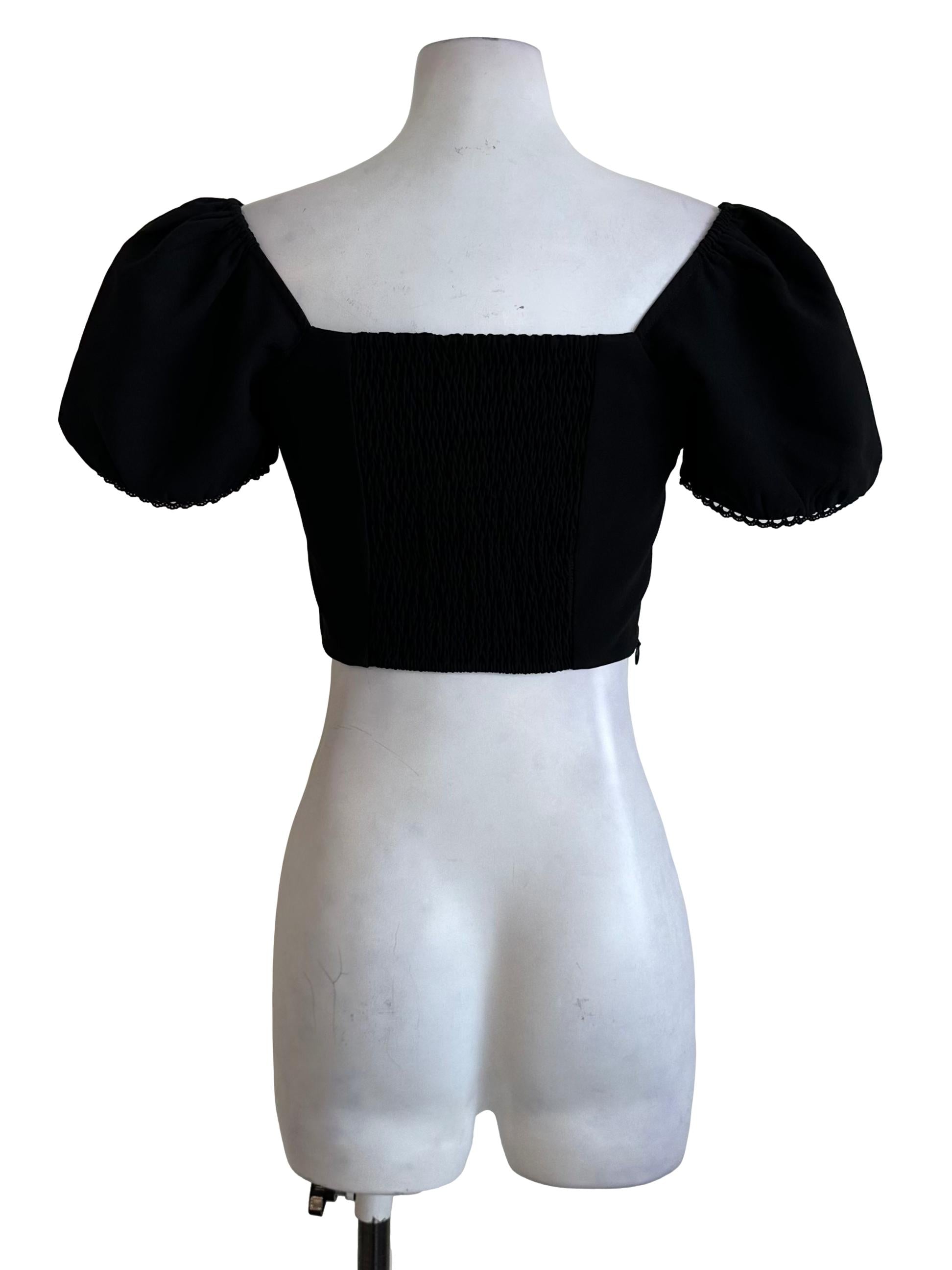 Raven Black Sweetheart Puff Sleeve Crop Top