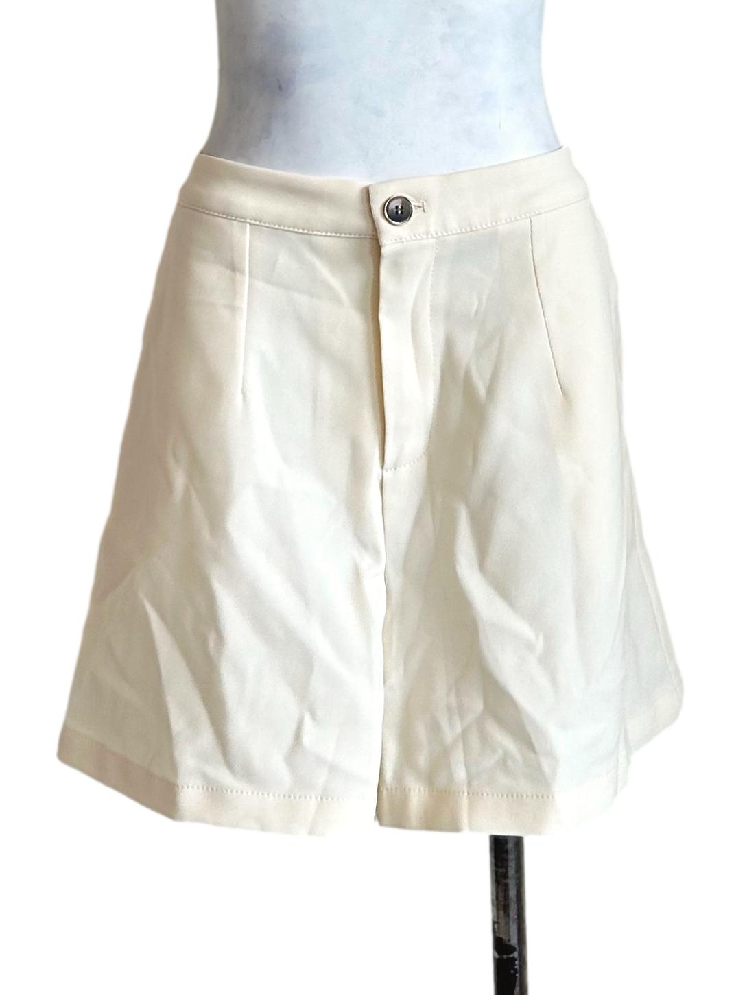 Cream White Pleated Tailored Shorts