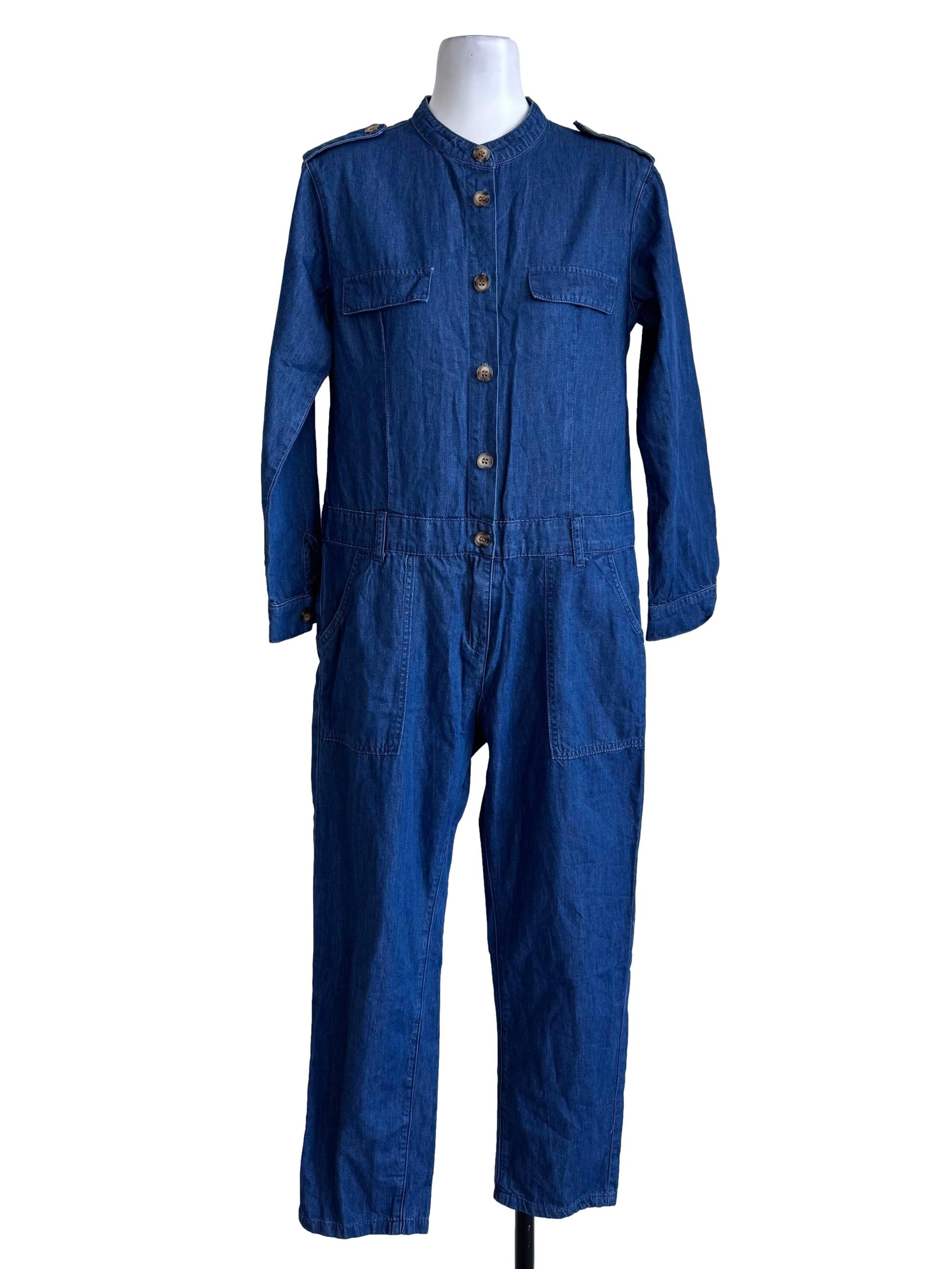 Blue Denim Button Front Jumpsuit