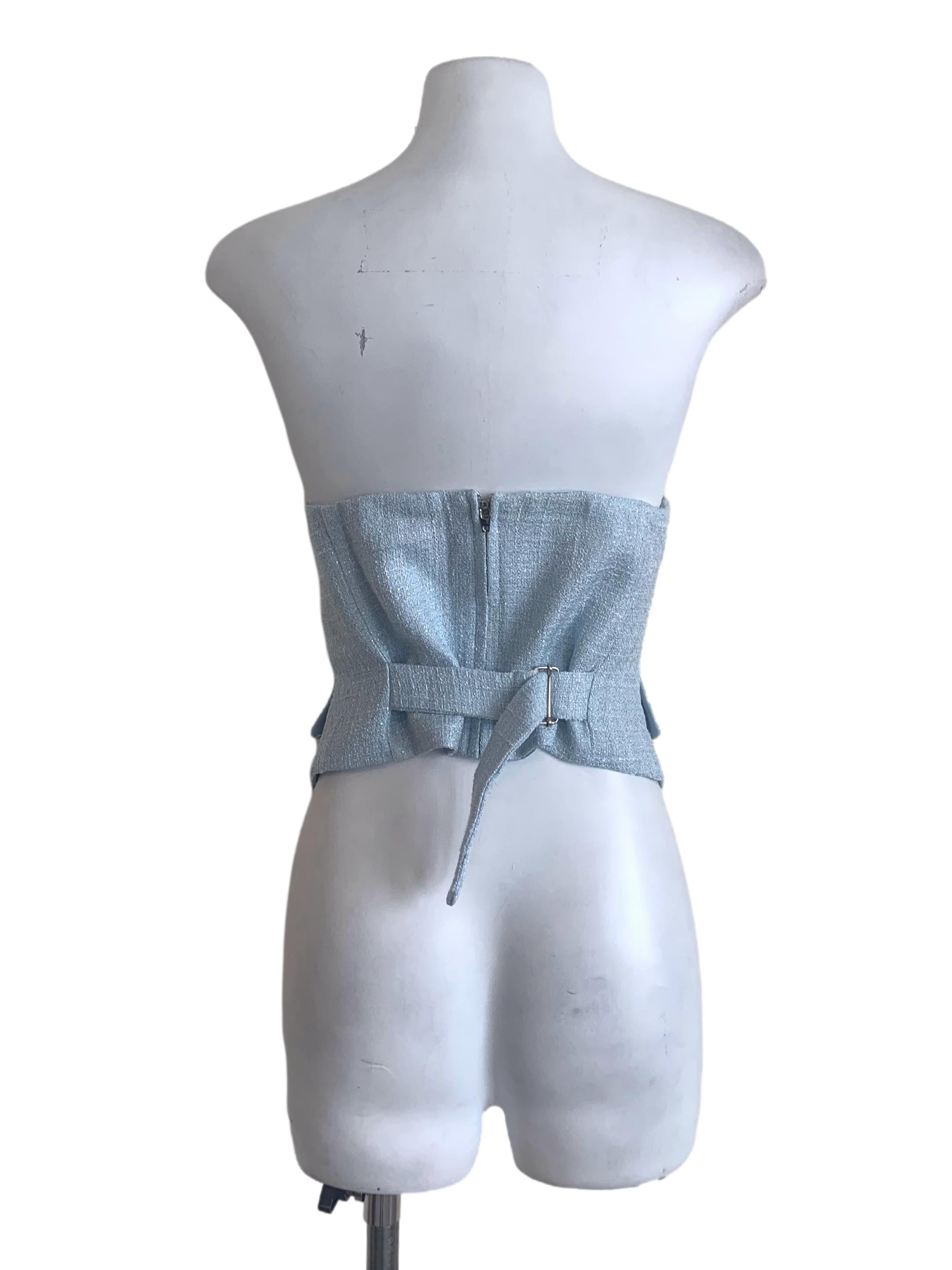 Sky Blue Tweed Strapless Top