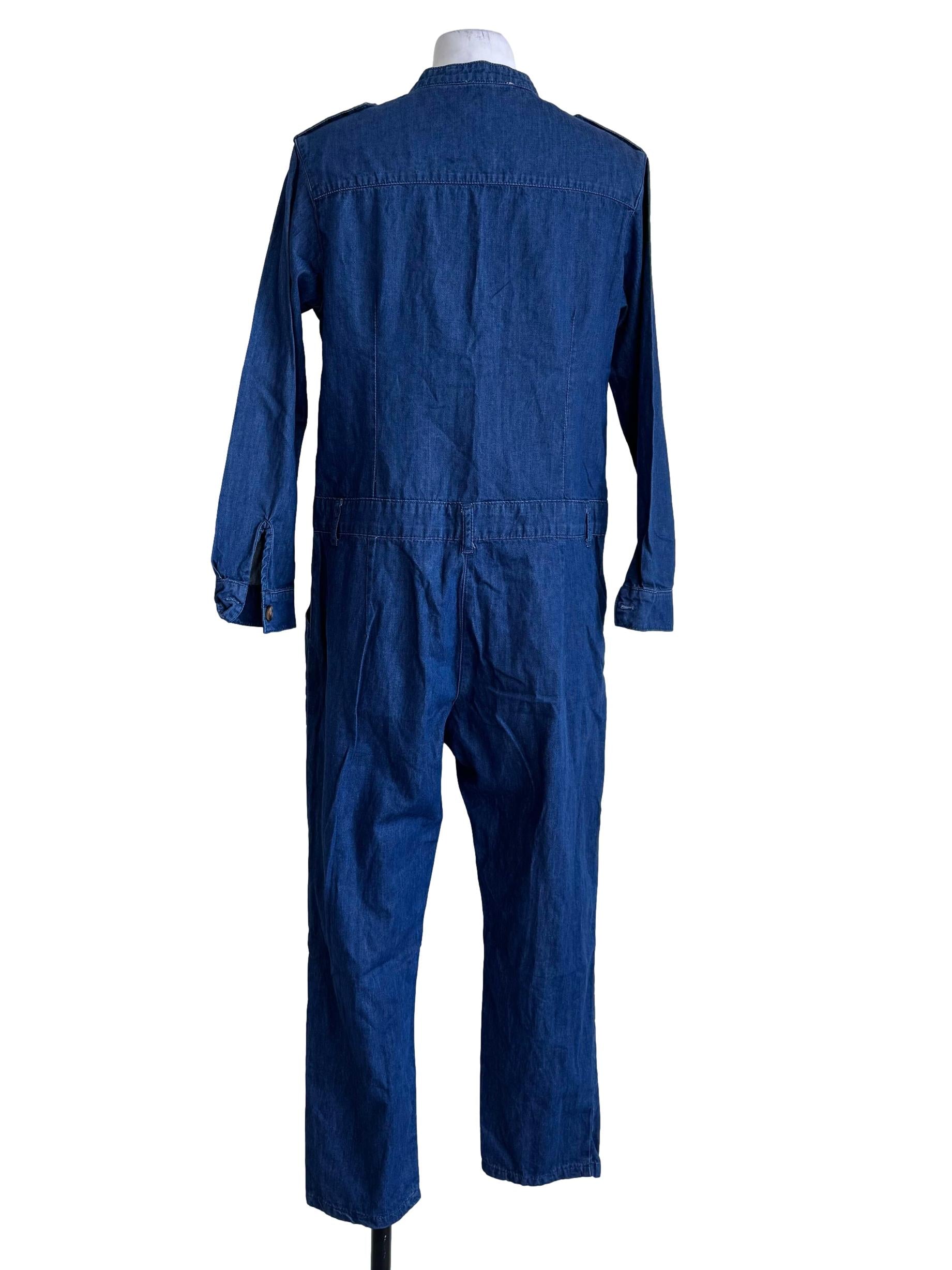 Blue Denim Button Front Jumpsuit