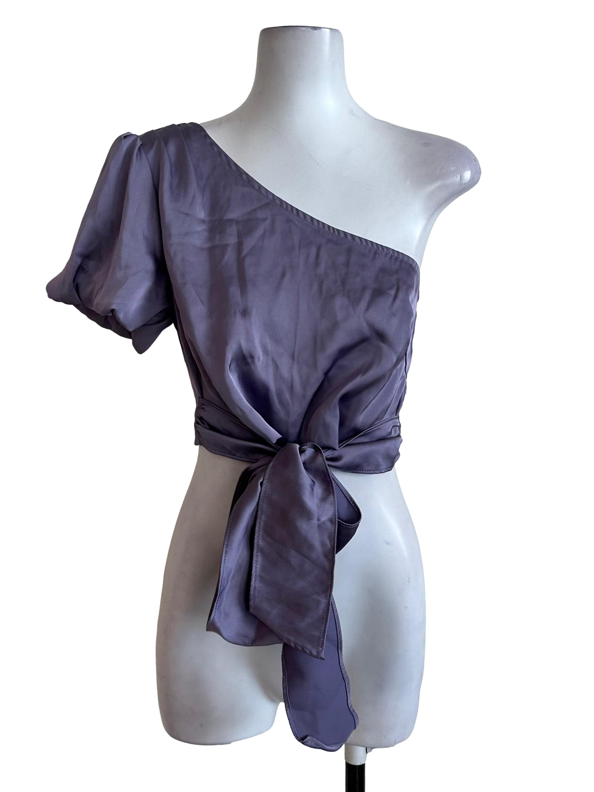 Lilac Purple Asymmetric Front Tie Top