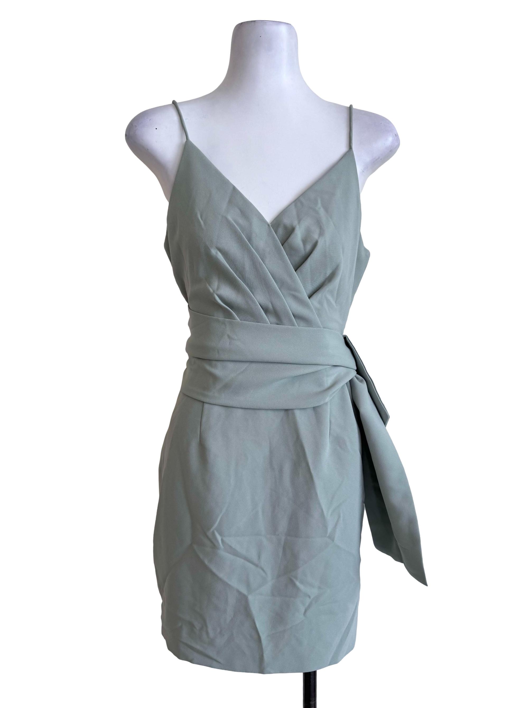 Sage Wrap Tie Mini Dress