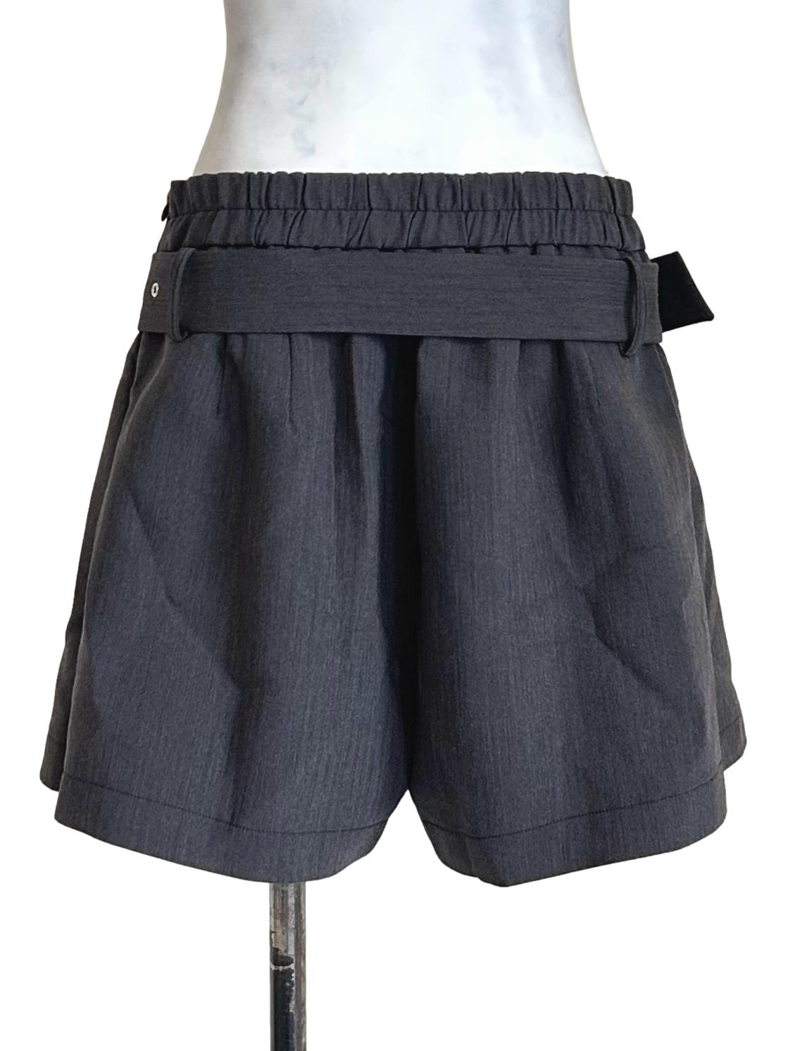 Charcoal Grey Pleated Belted Skorts