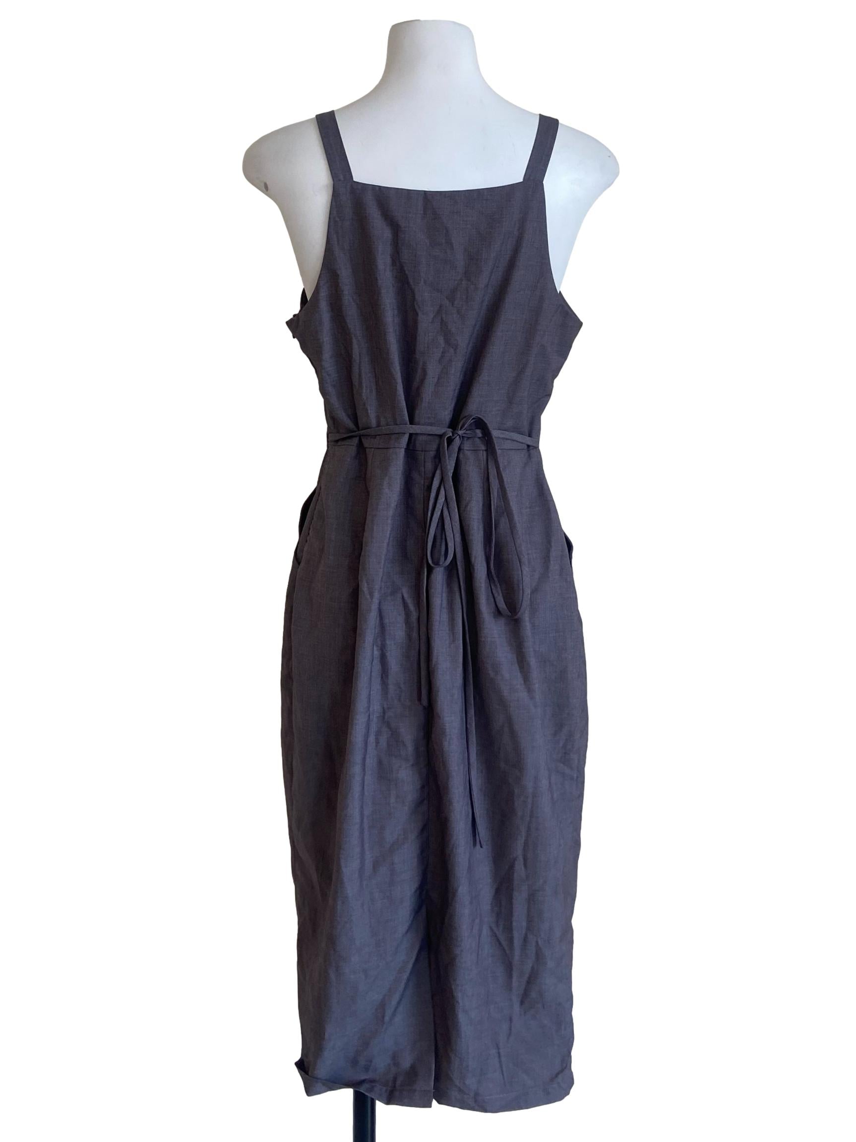 Dark Grey Sleeveless Apron Slit Dress
