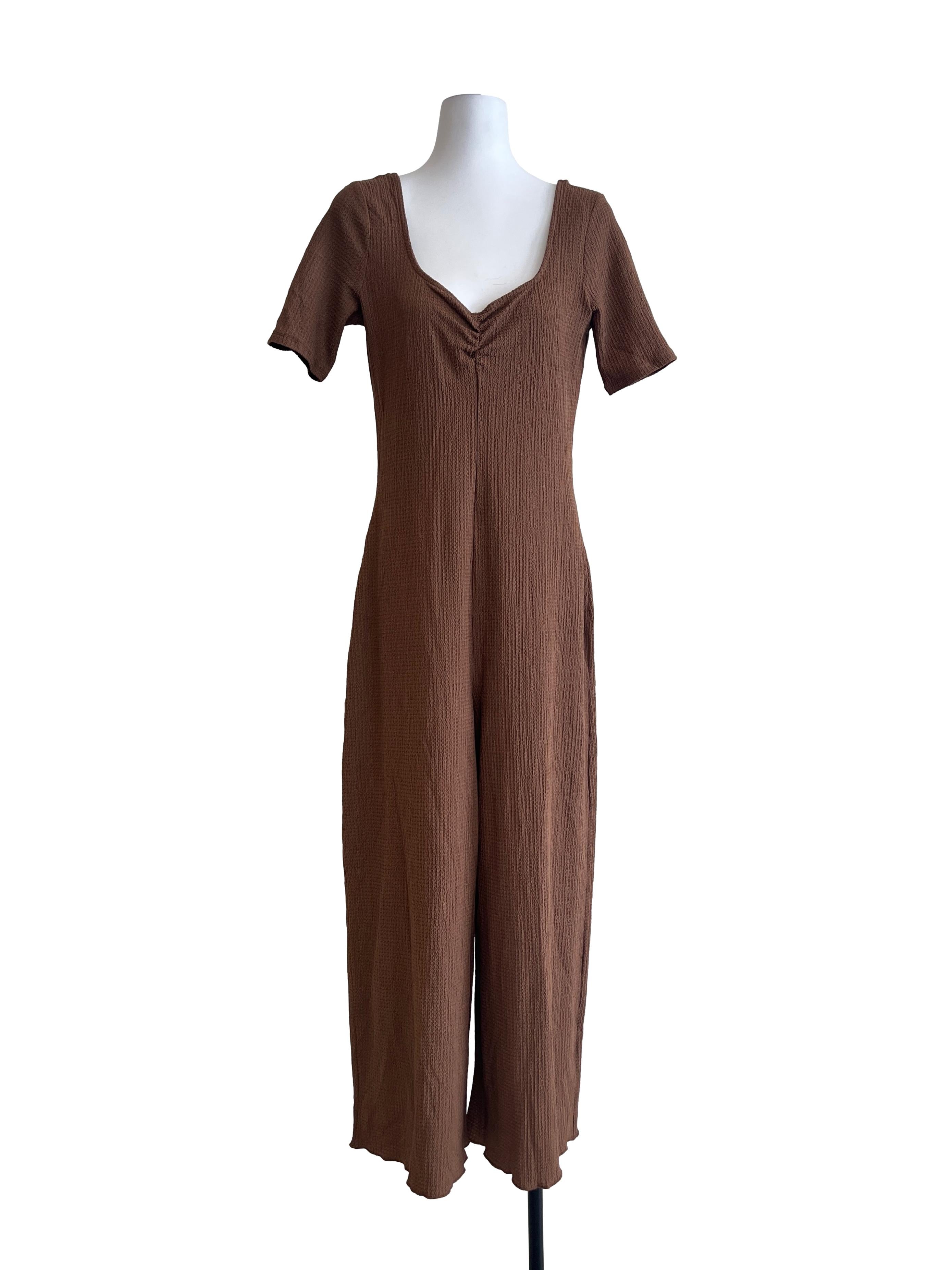 Tawny Brown Short Sleeve Jumpsuit