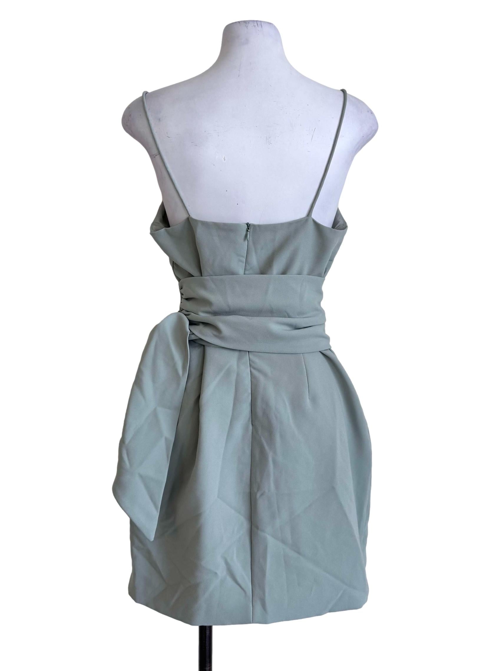 Sage Wrap Tie Mini Dress