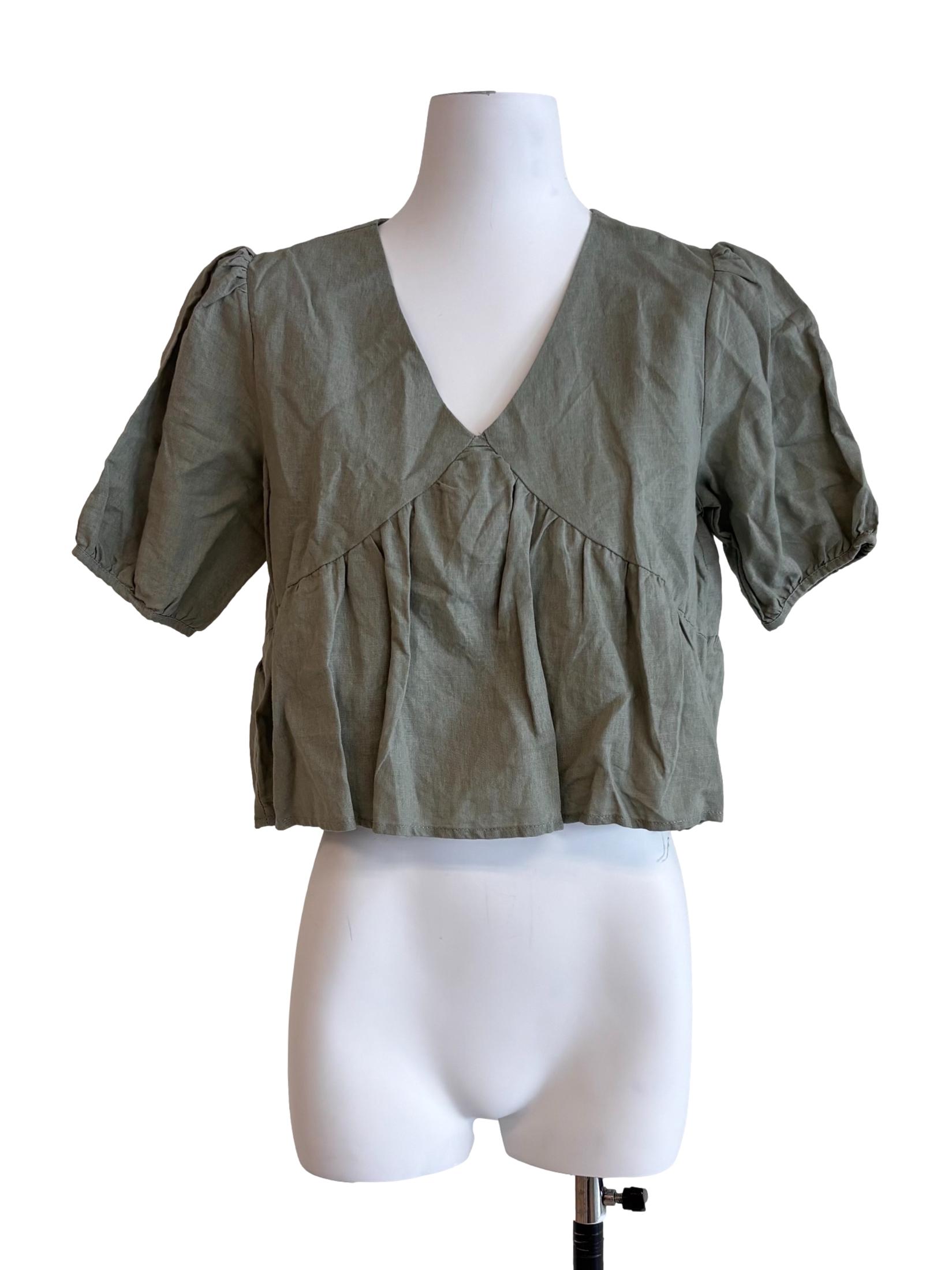 Moss Green V Neck Crop Top