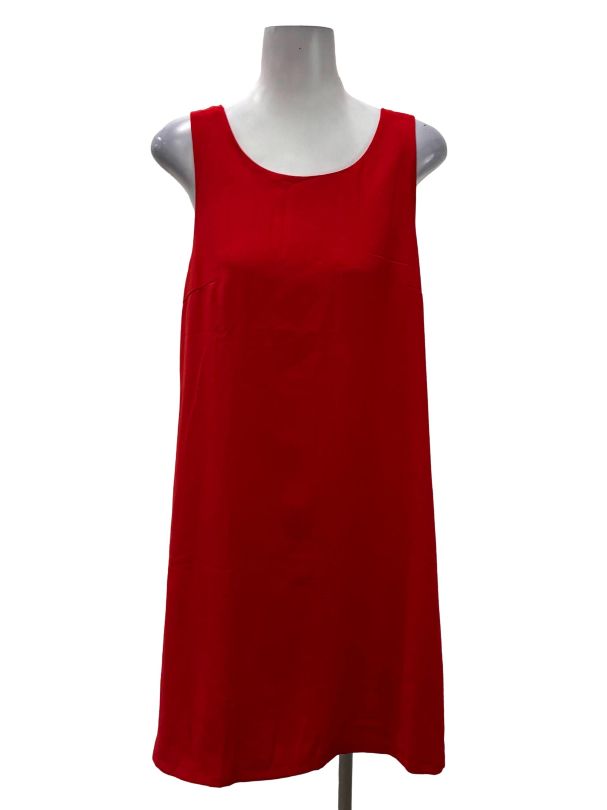 Bright Red Scoop Cross Back Midi Dress