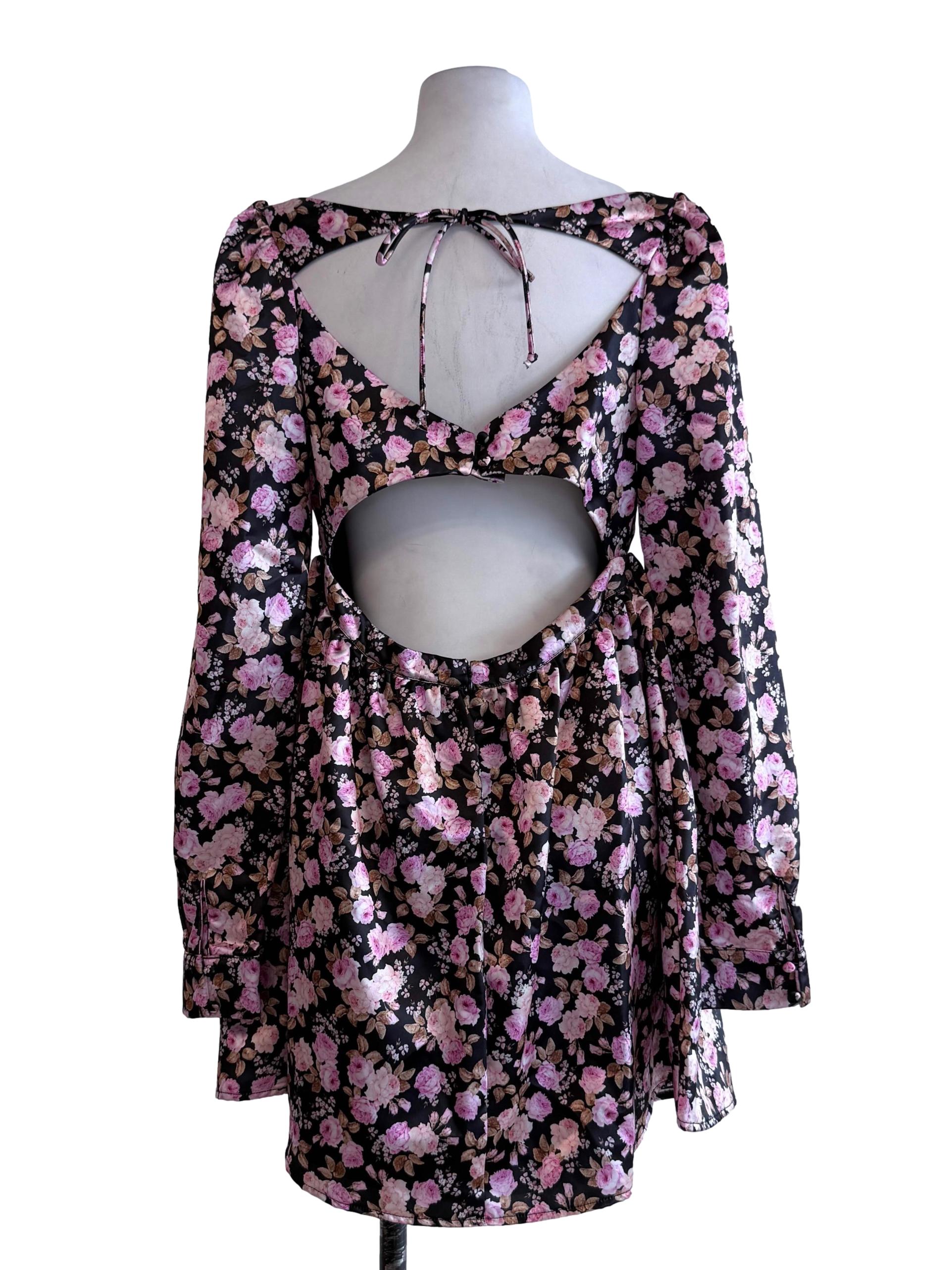 Black Floral Pink Mini Night Dress