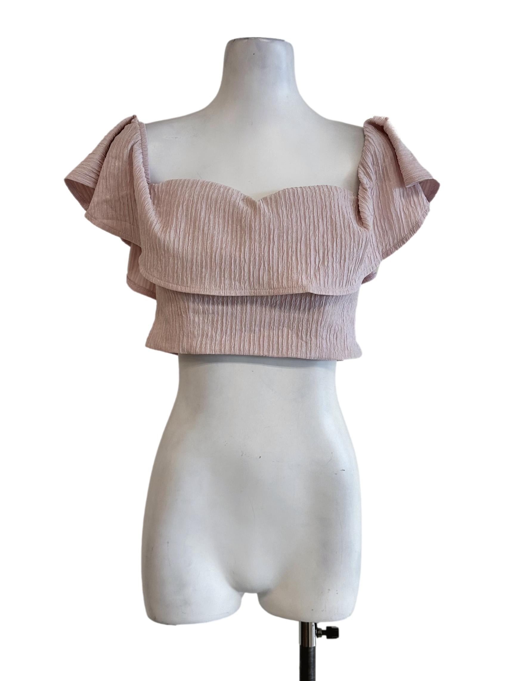 Flamingo Pink Padded Textured Crop Top
