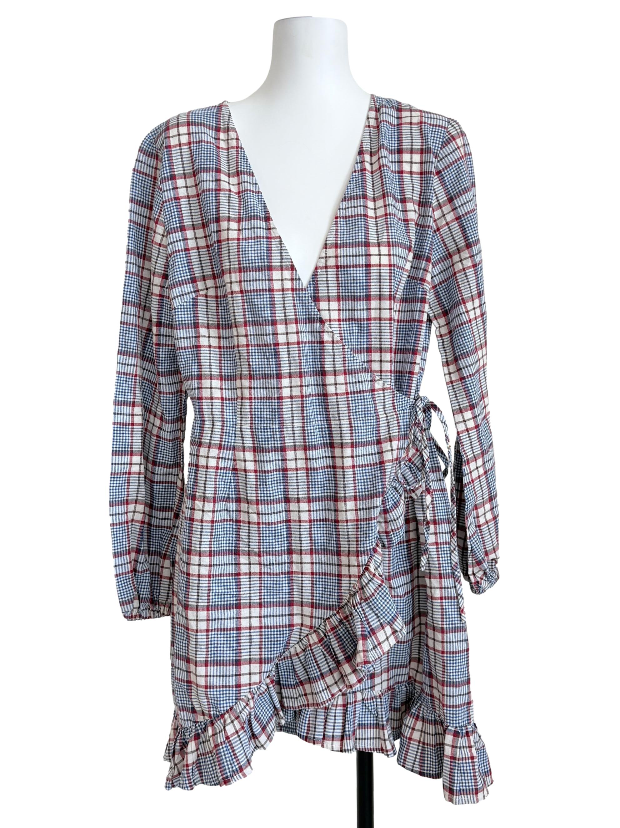 Multicolor Checkered Wrap Dress