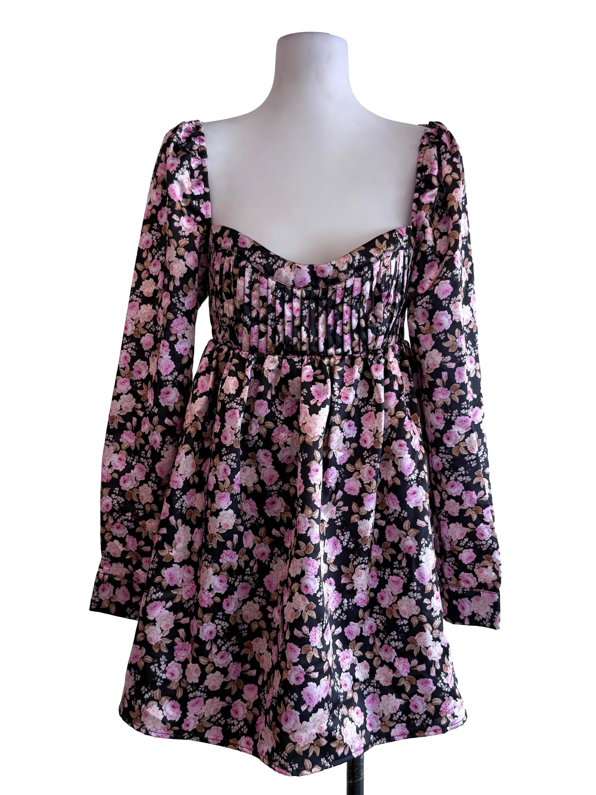 Black Floral Pink Mini Night Dress