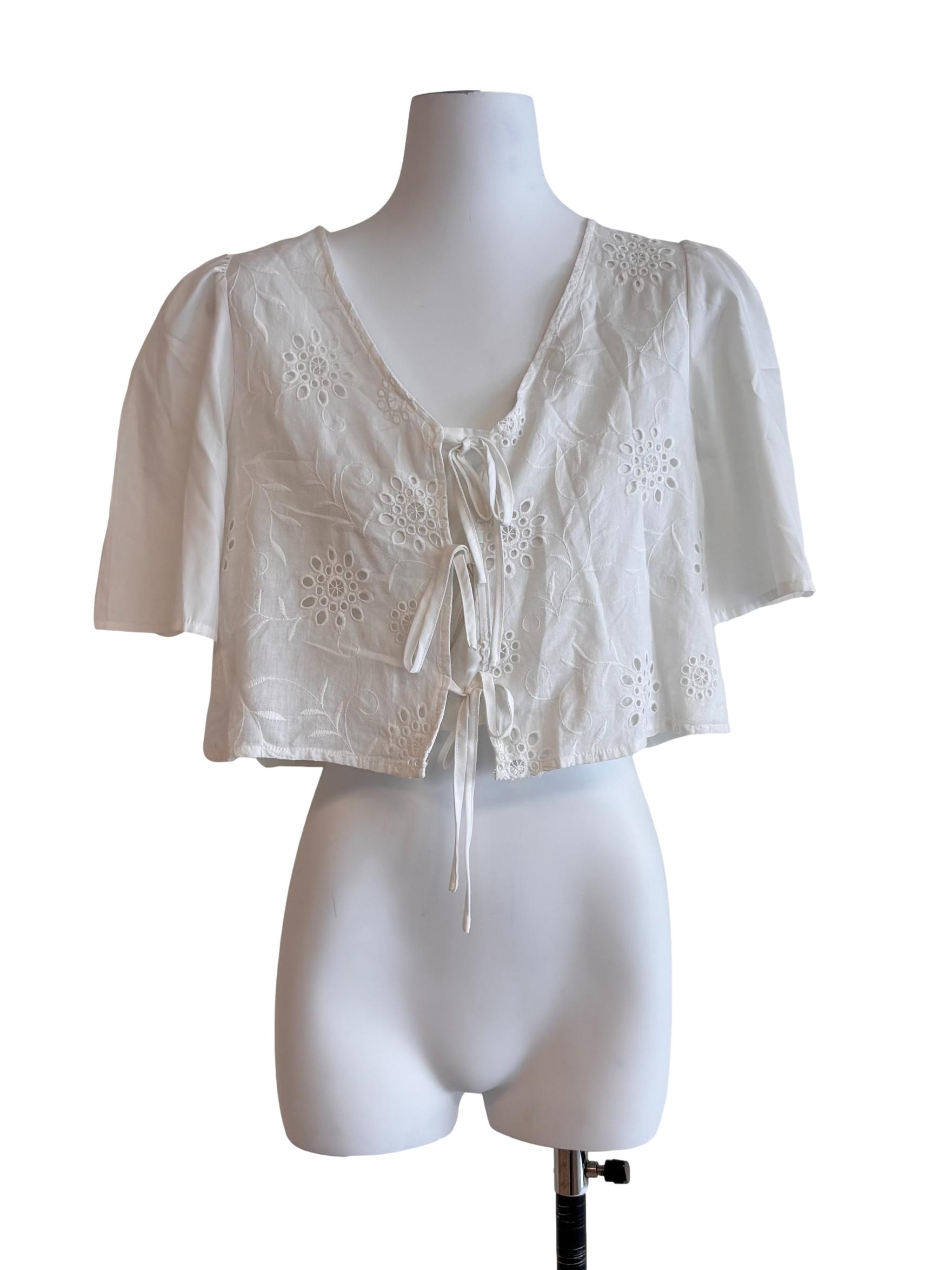 Daisy White Embroidered Tie Top