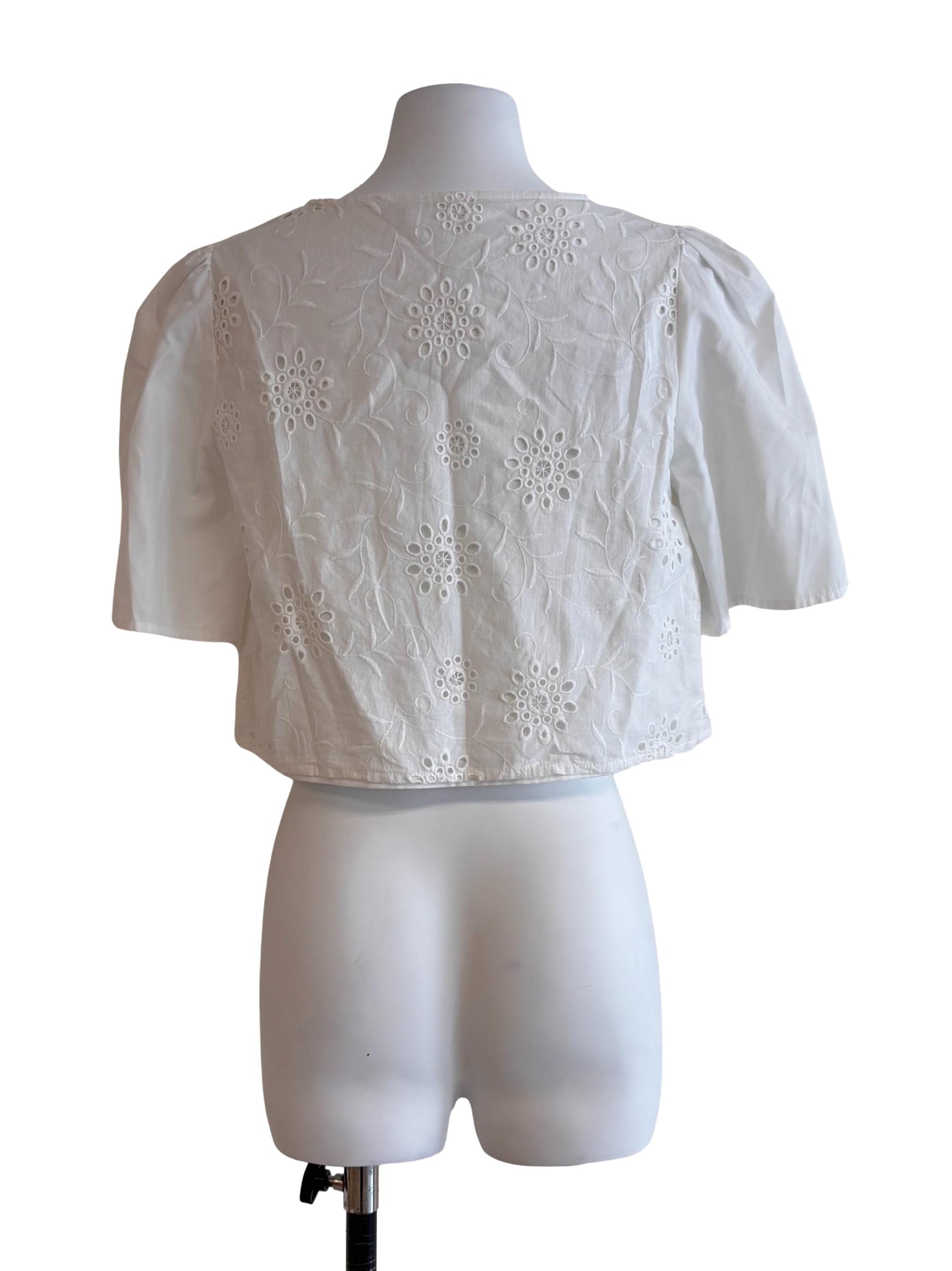 Daisy White Embroidered Tie Top