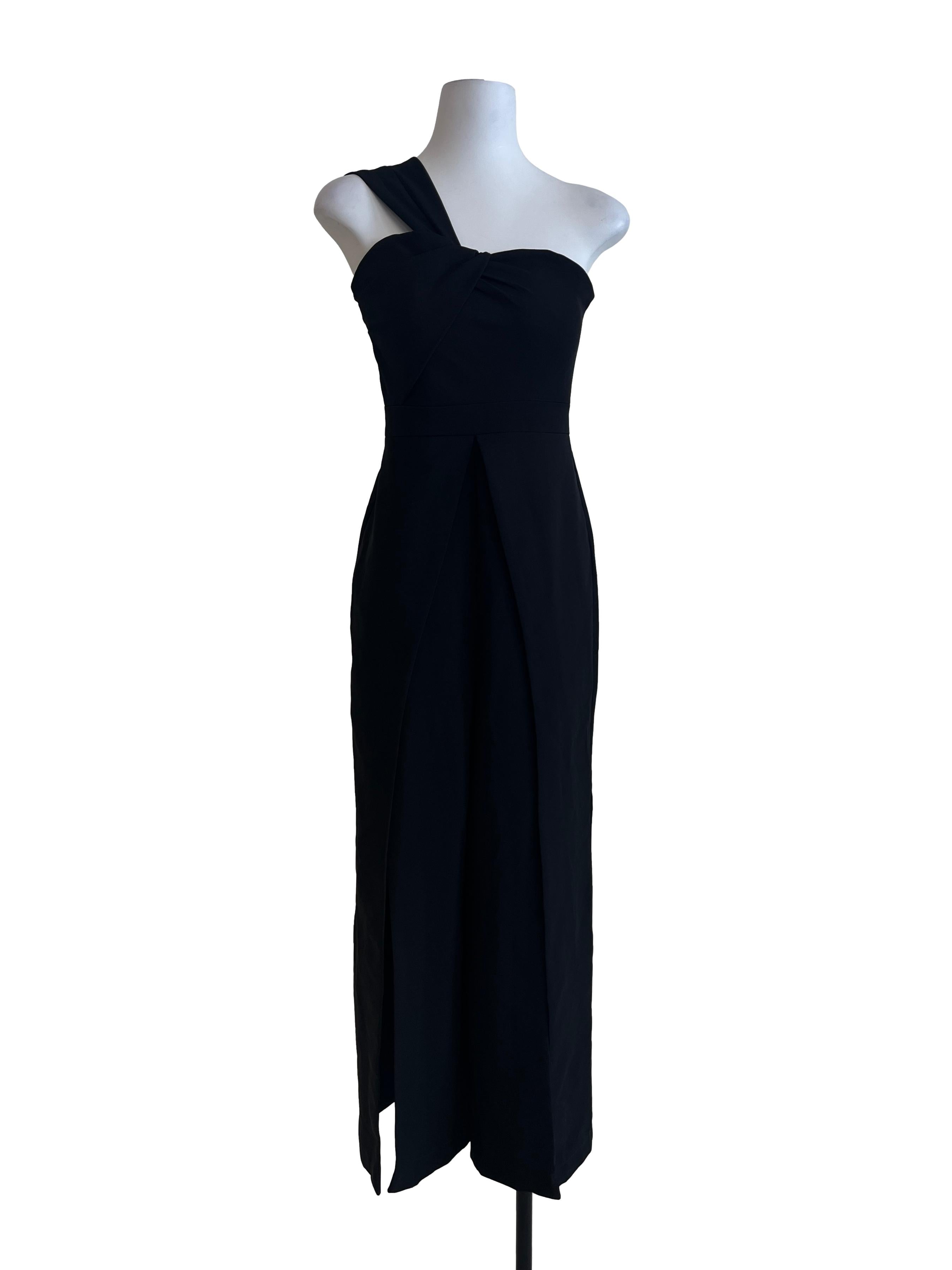 Jet Black Asymmetrical Shoulder Jumpsuit