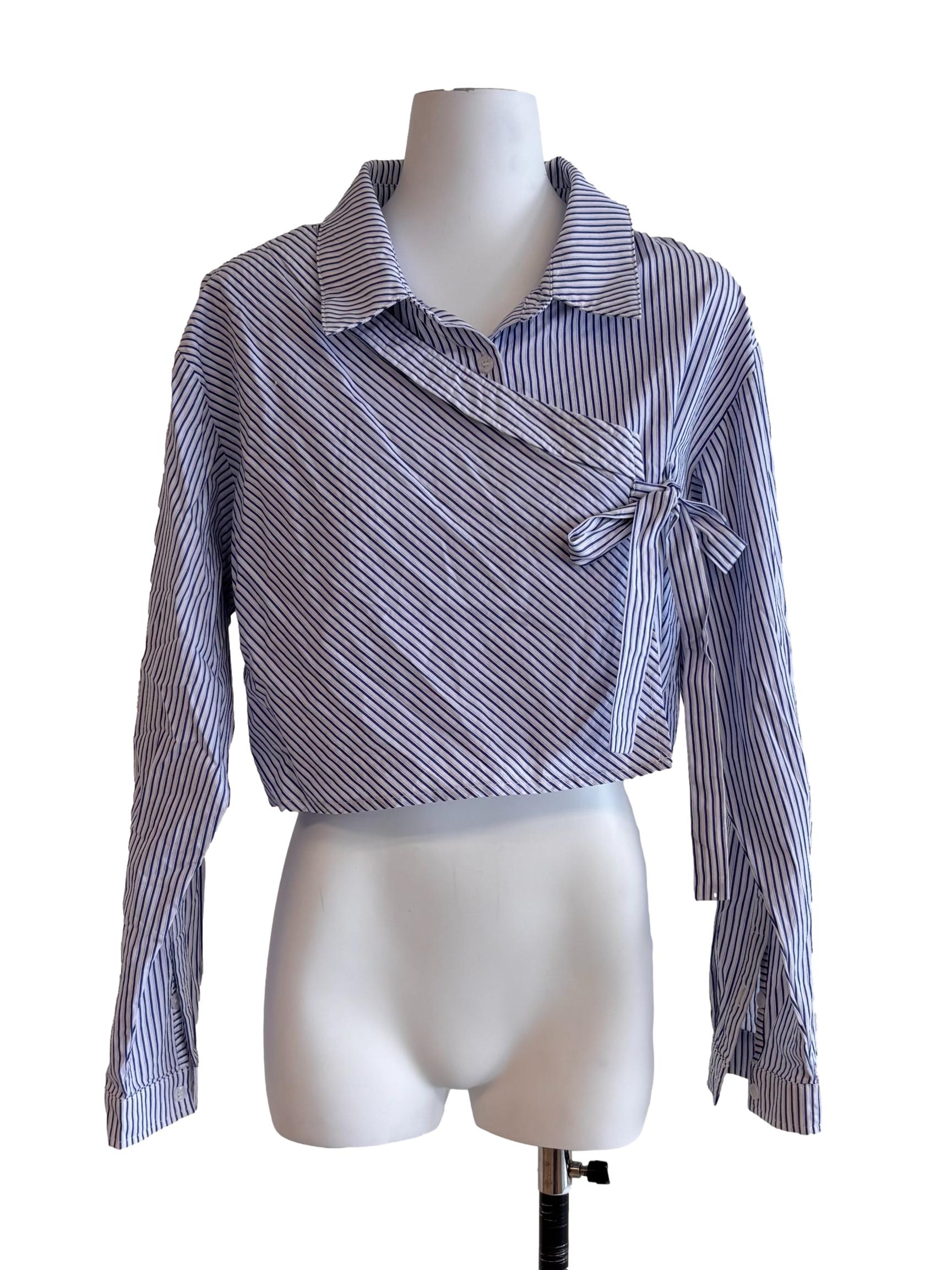 Blue Stripes Asymmetrical Long Sleeve Shirt