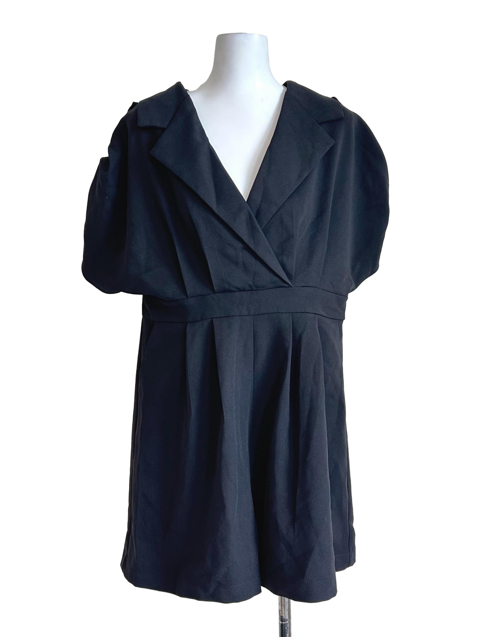 Black Short Sleeve Wrap Romper