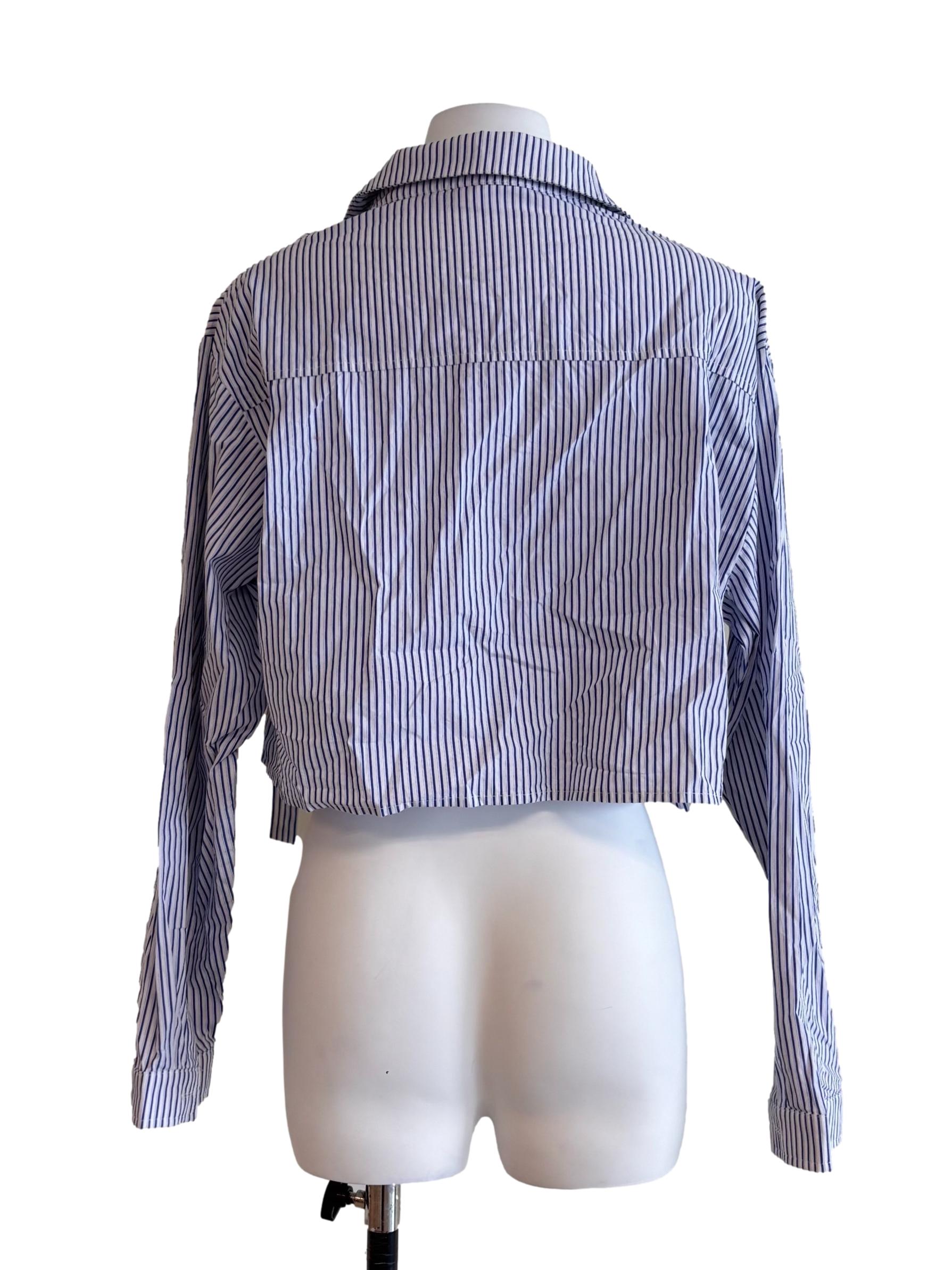 Blue Stripes Asymmetrical Long Sleeve Shirt